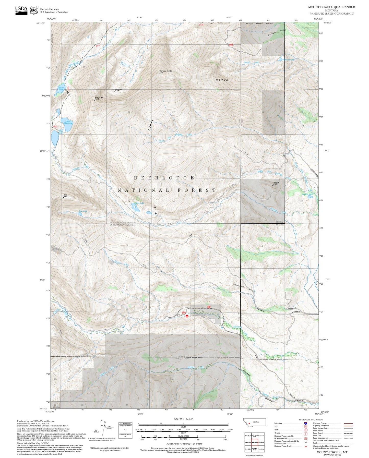 2025 Forest Service Topo Map of Mount Powell Montana