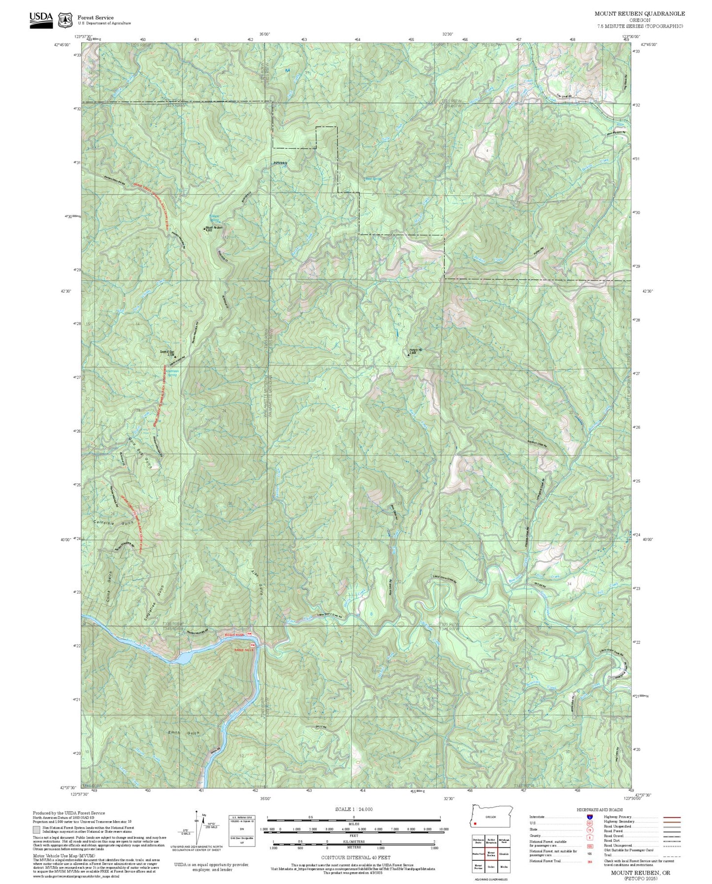 2025 Forest Service Topo Map of Mount Reuben Oregon