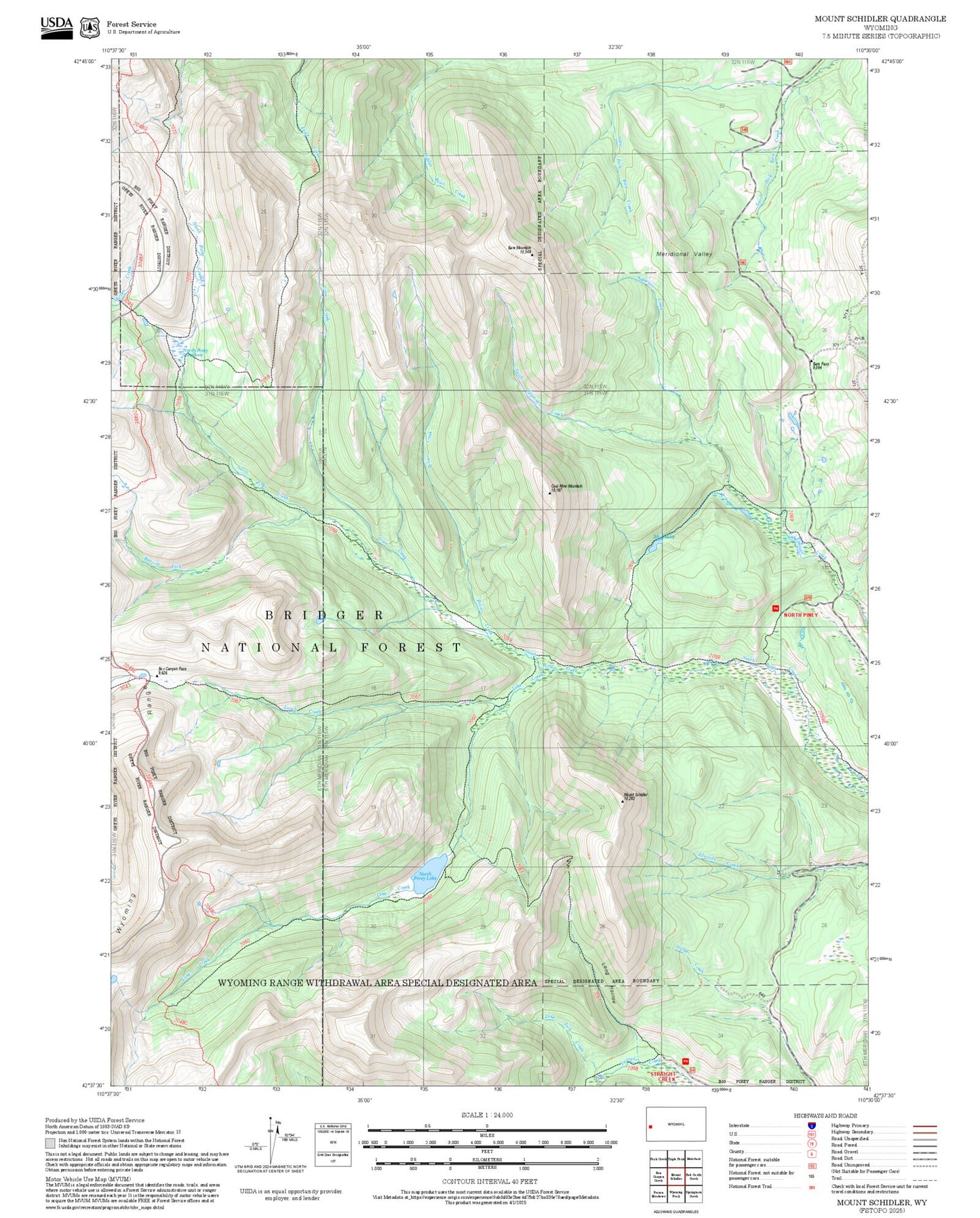 2025 Forest Service Topo Map of Mount Schidler Wyoming
