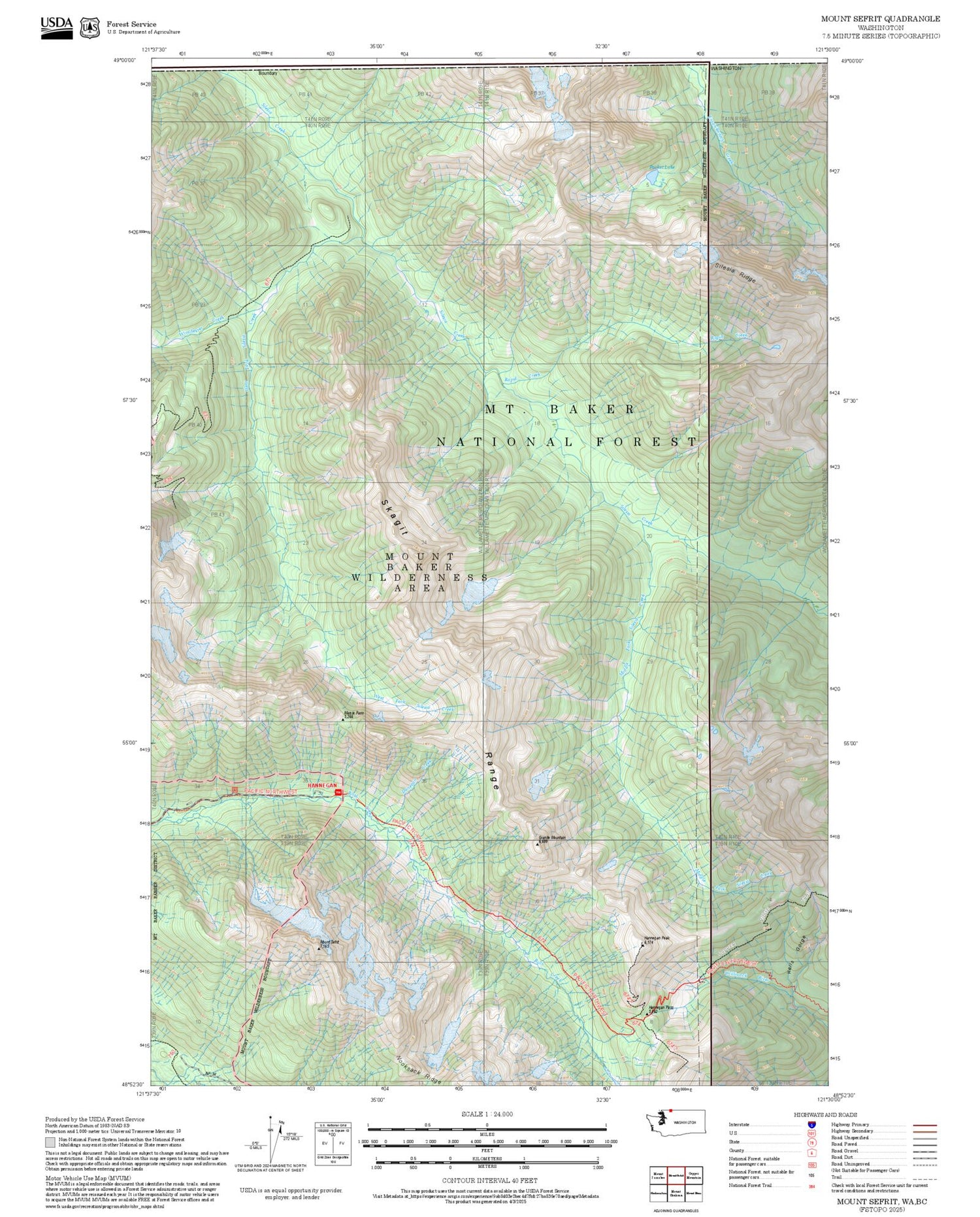 2025 Forest Service Topo Map of Mount Sefrit Washington
