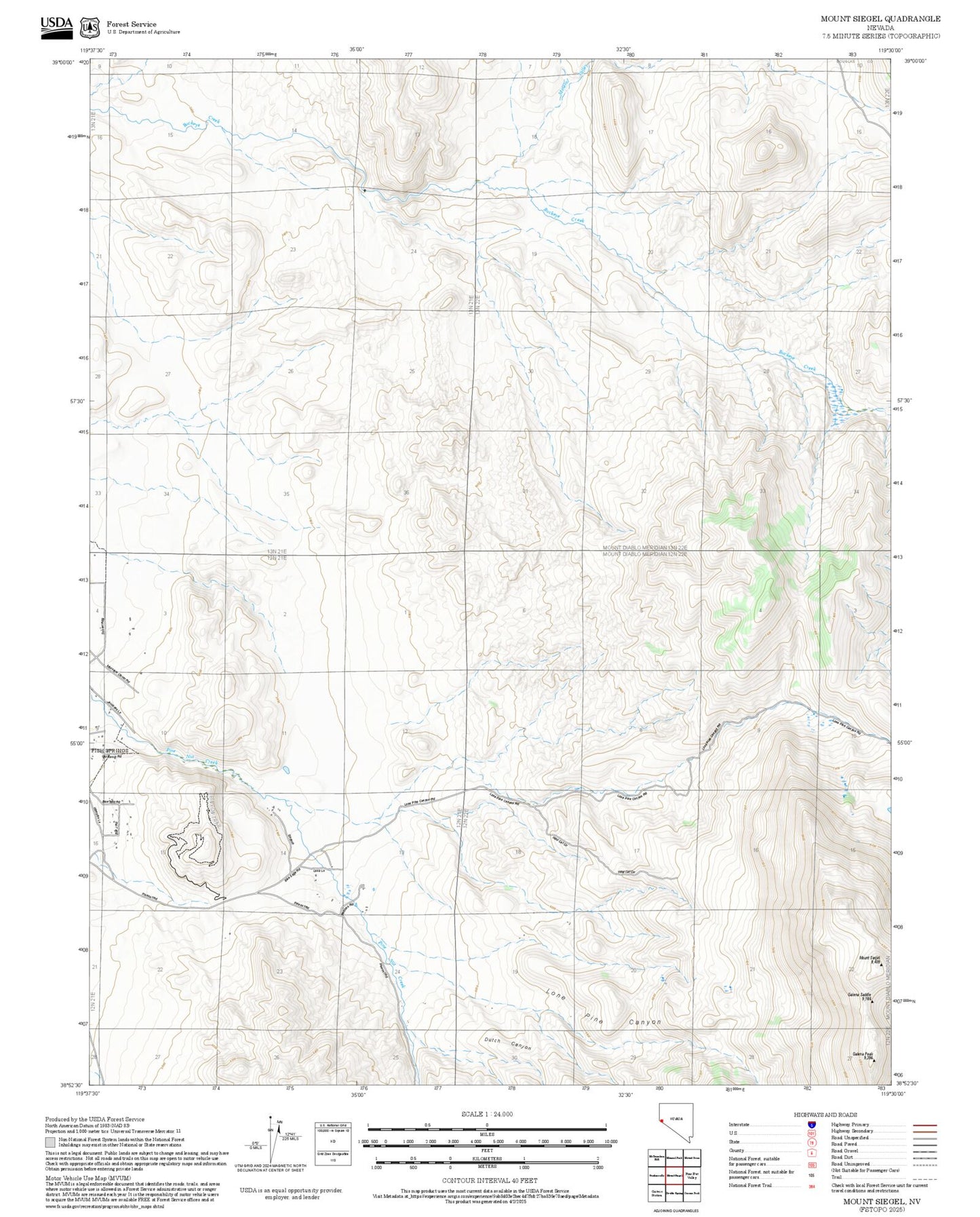 2025 Forest Service Topo Map of Mount Siegel Nevada