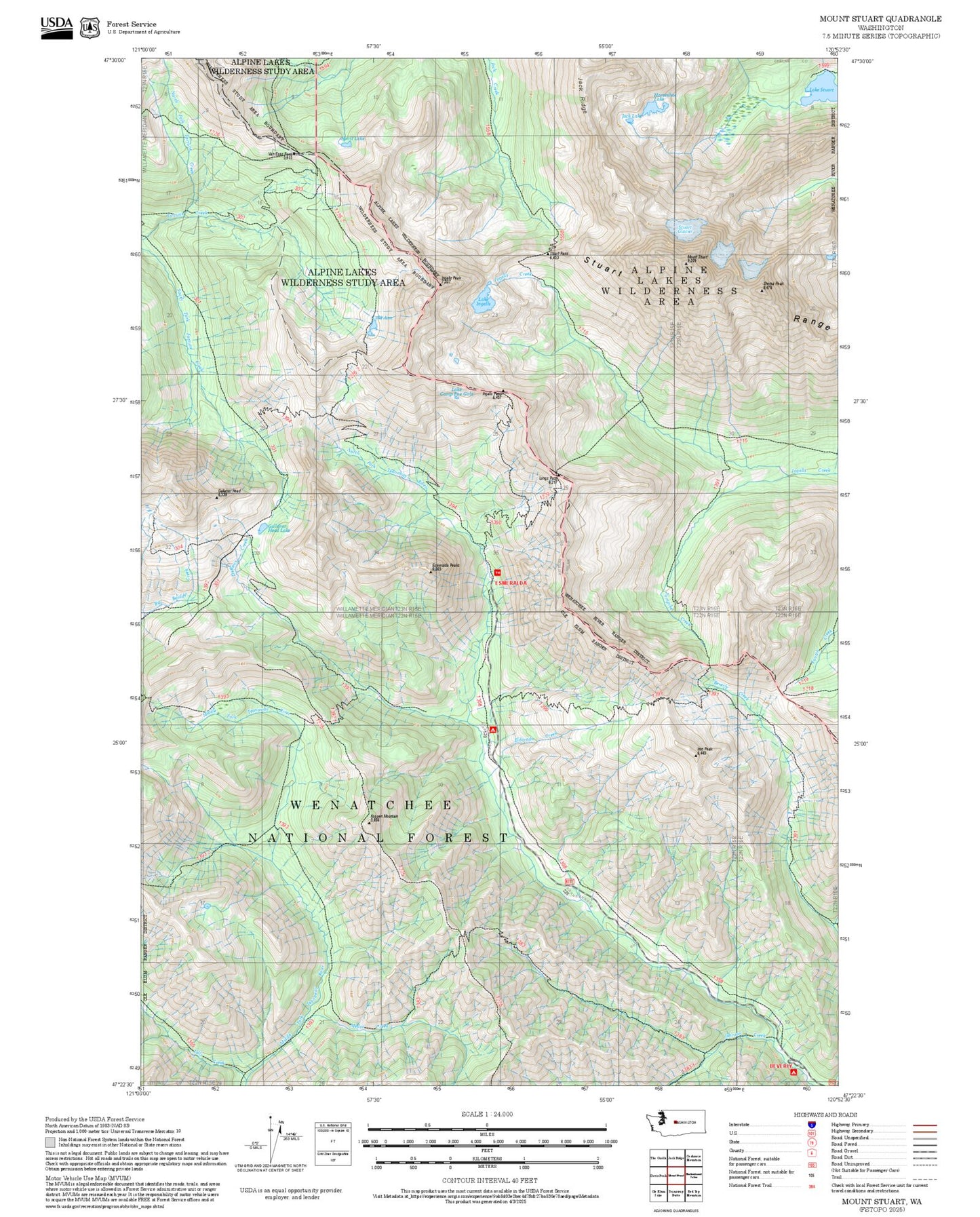2025 Forest Service Topo Map of Mount Stuart Washington