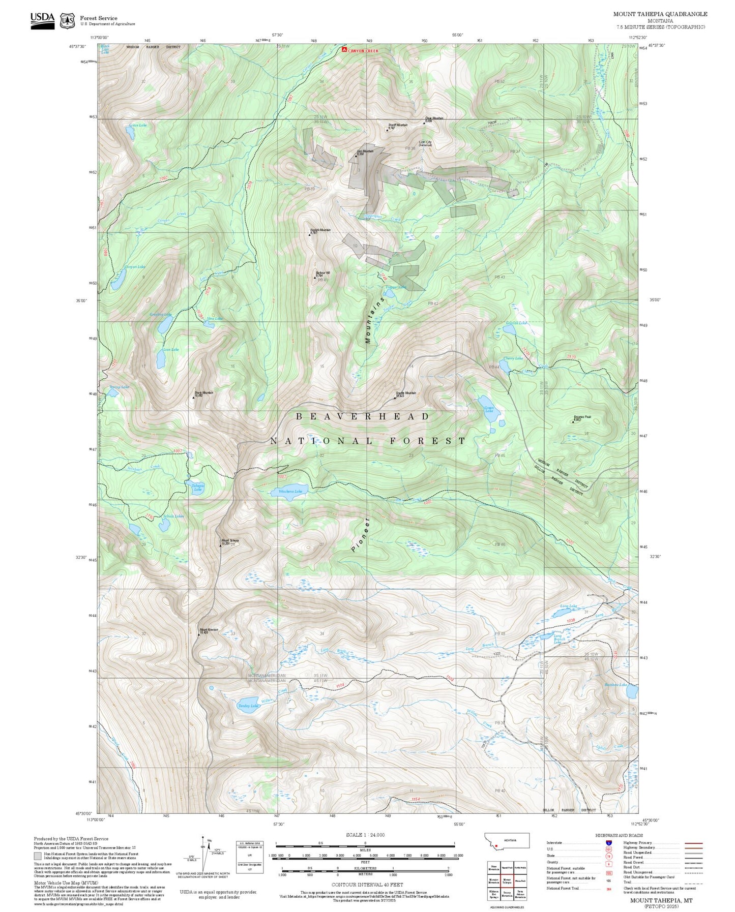 2025 Forest Service Topo Map of Mount Tahepia Montana