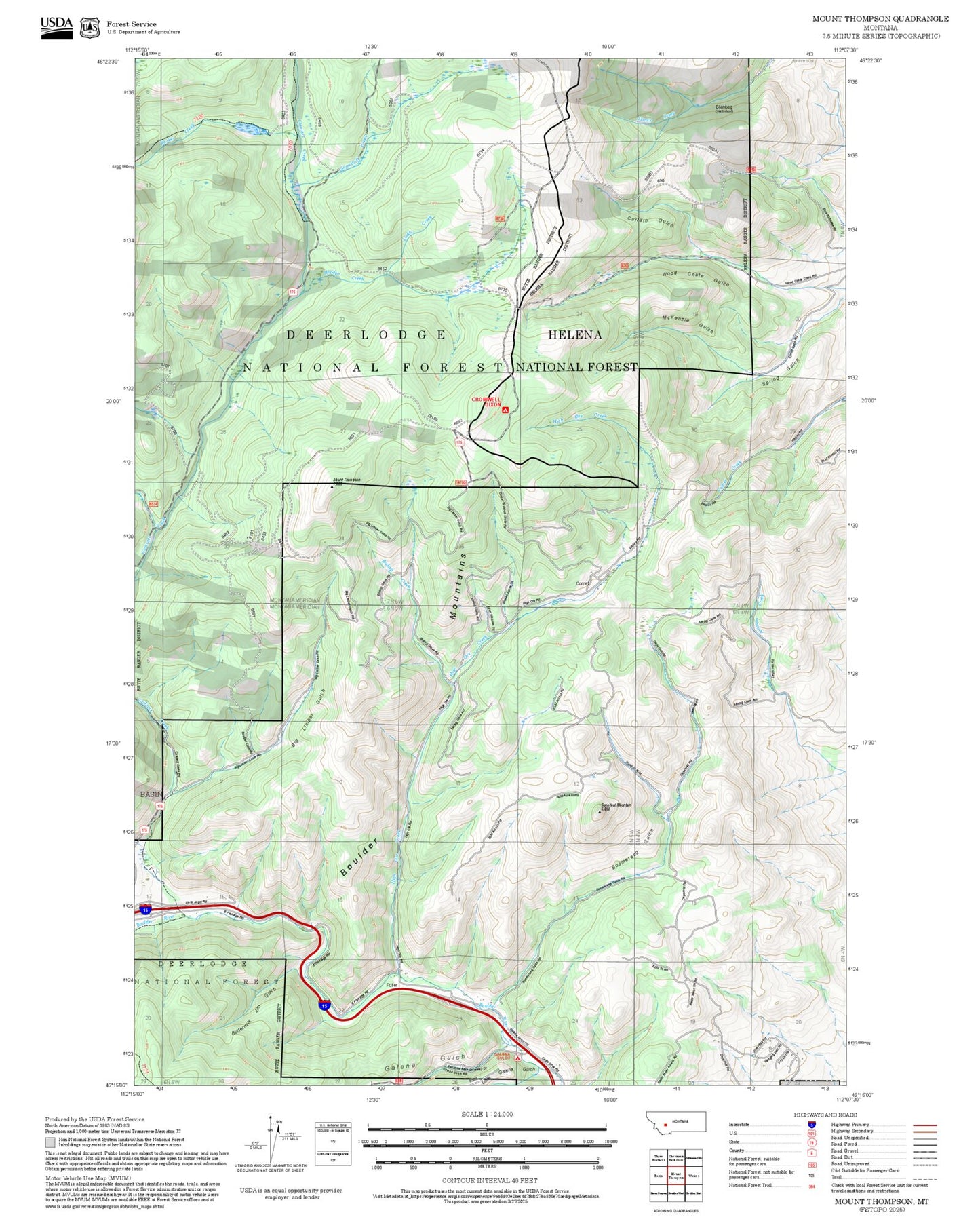 2025 Forest Service Topo Map of Mount Thompson Montana
