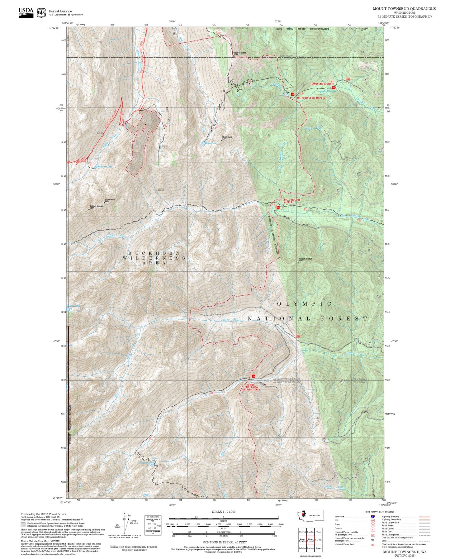 2025 Forest Service Topo Map of Mount Townsend Washington