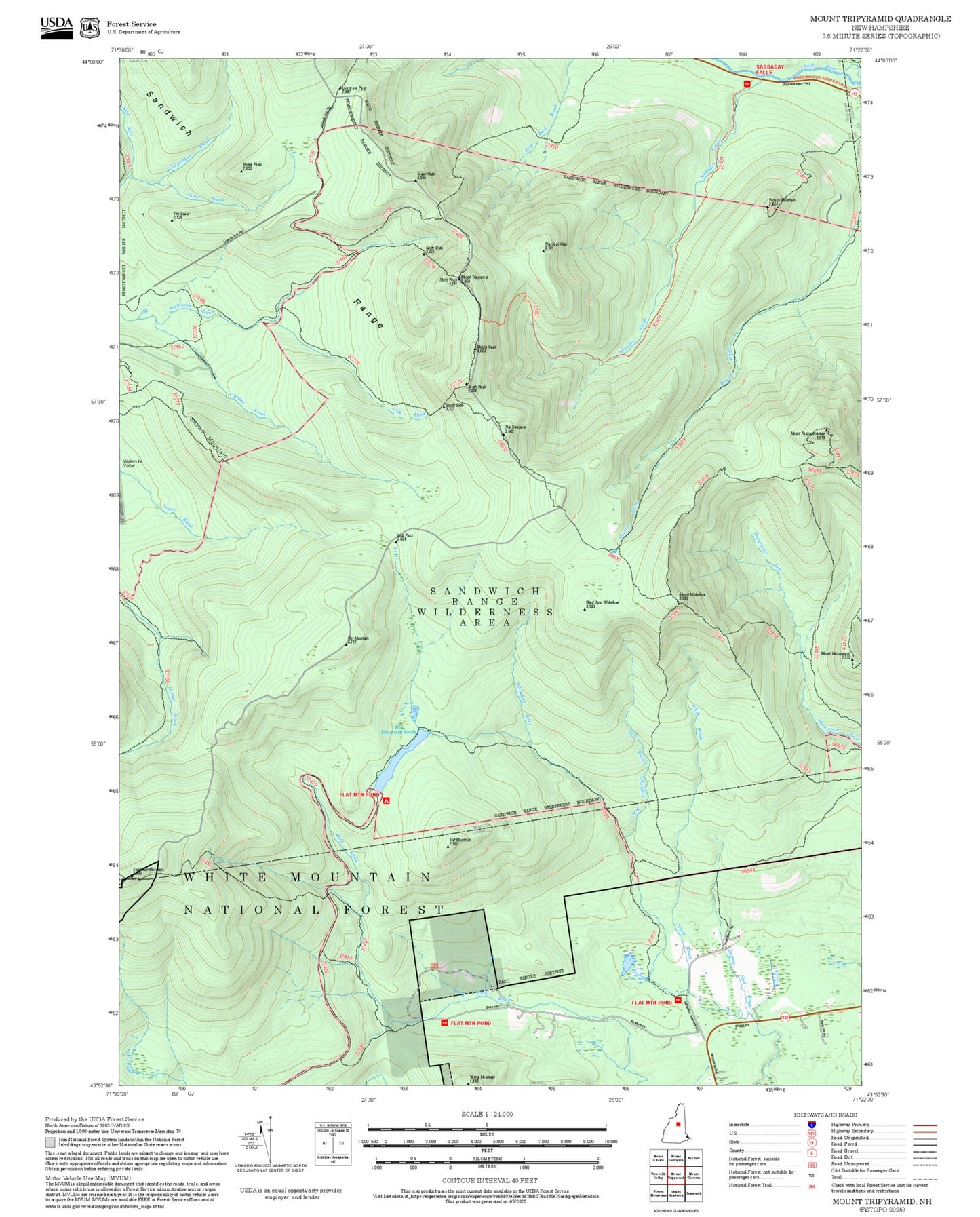 2025 Forest Service Topo Map of Mount Tripyramid New Hampshire