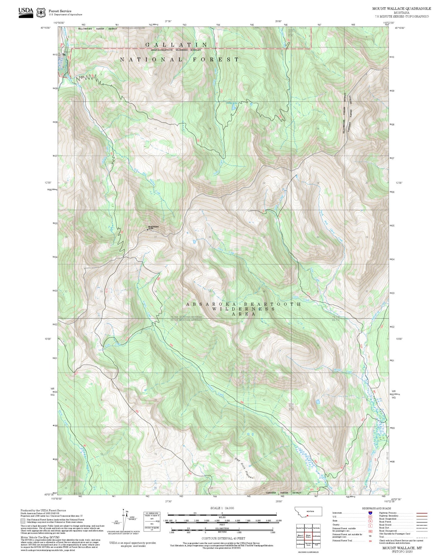 2025 Forest Service Topo Map of Mount Wallace Montana