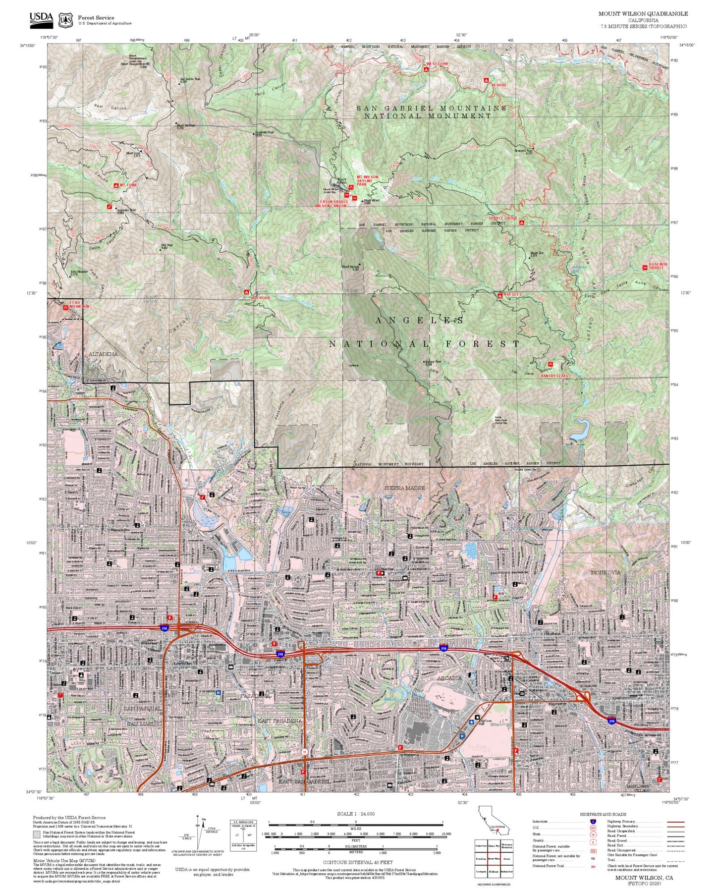 2025 Forest Service Topo Map of Mount Wilson California