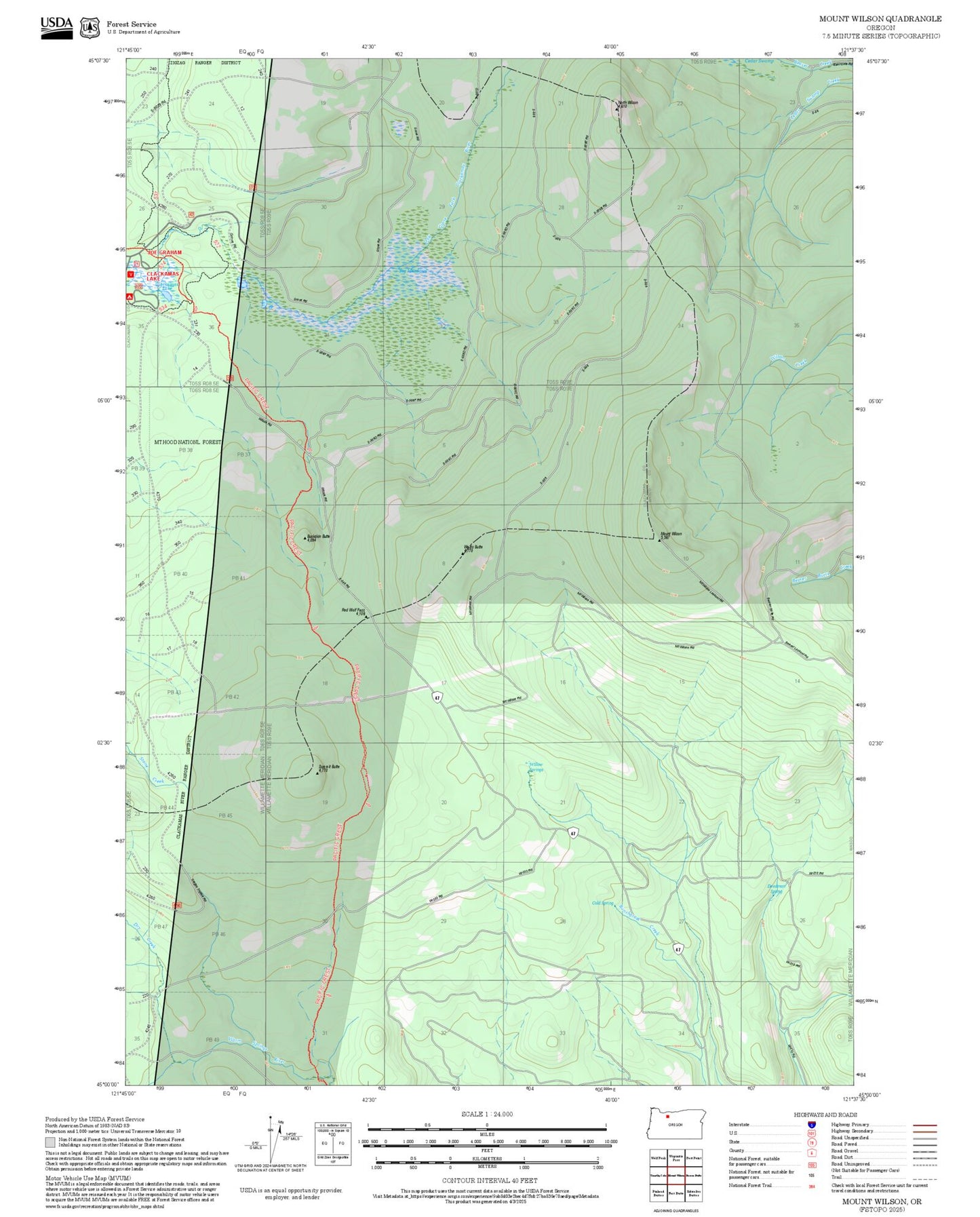 2025 Forest Service Topo Map of Mount Wilson Oregon