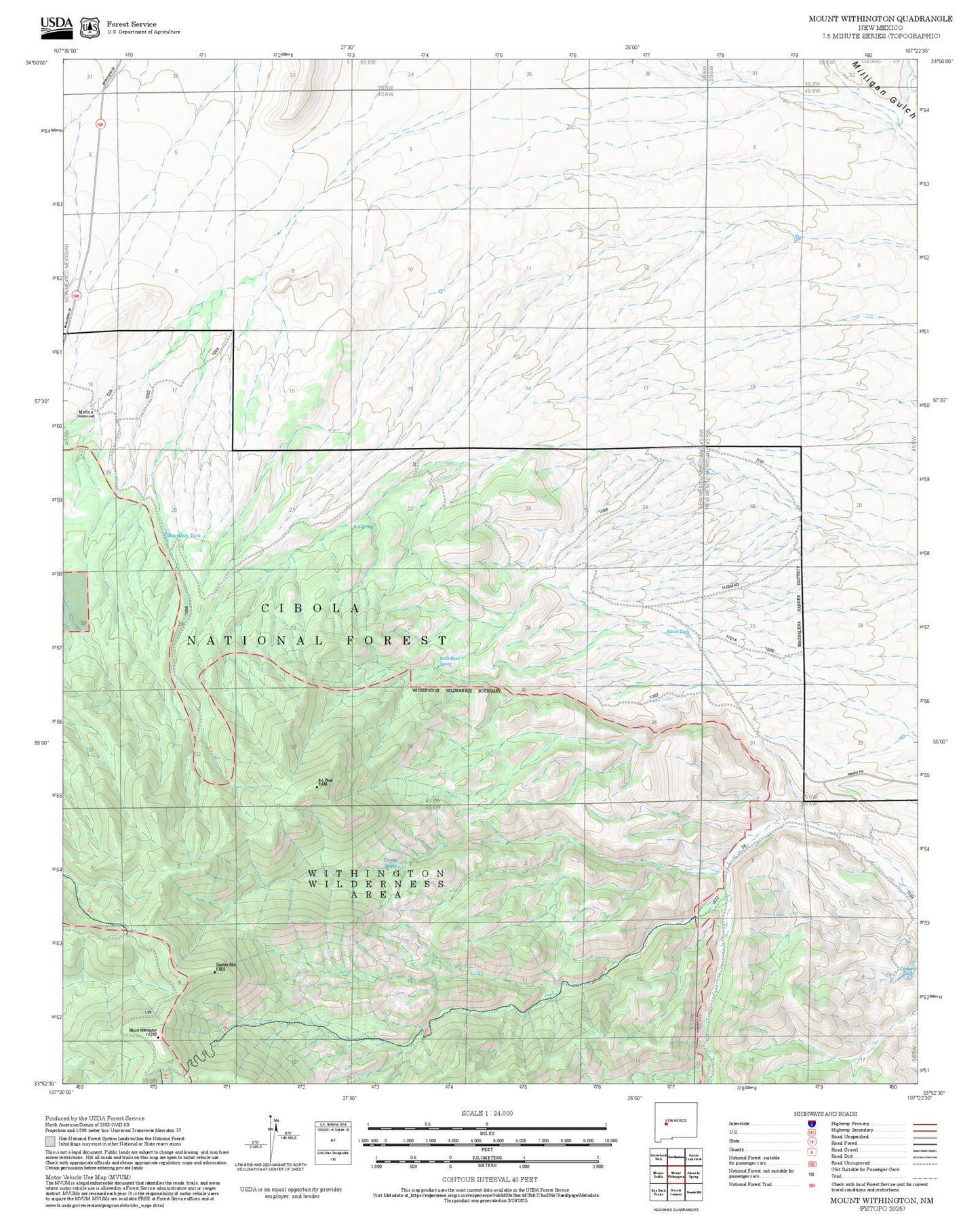 2025 Forest Service Topo Map of Mount Withington New Mexico