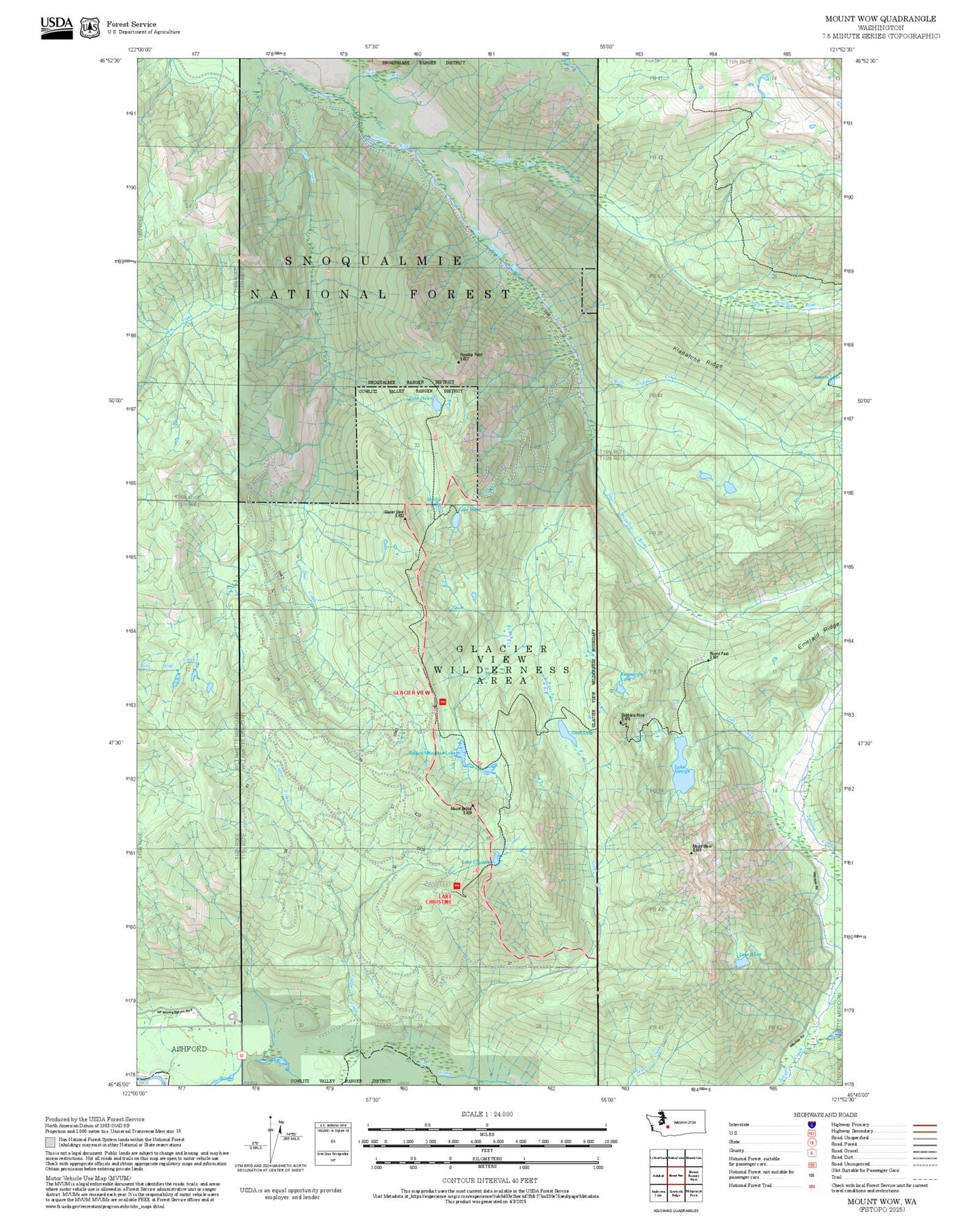2025 Forest Service Topo Map of Mount Wow Washington