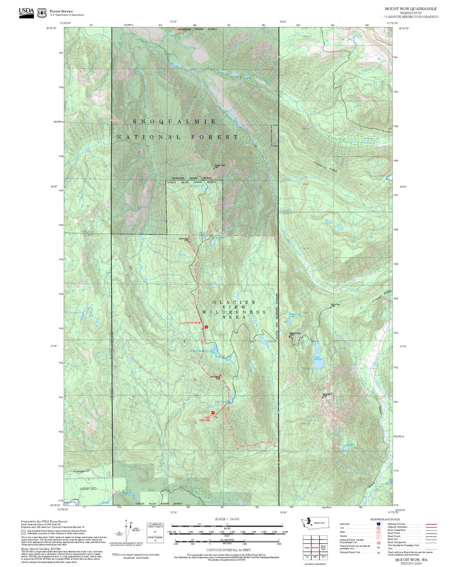 2025 Forest Service Topo Map of Mount Wow Washington