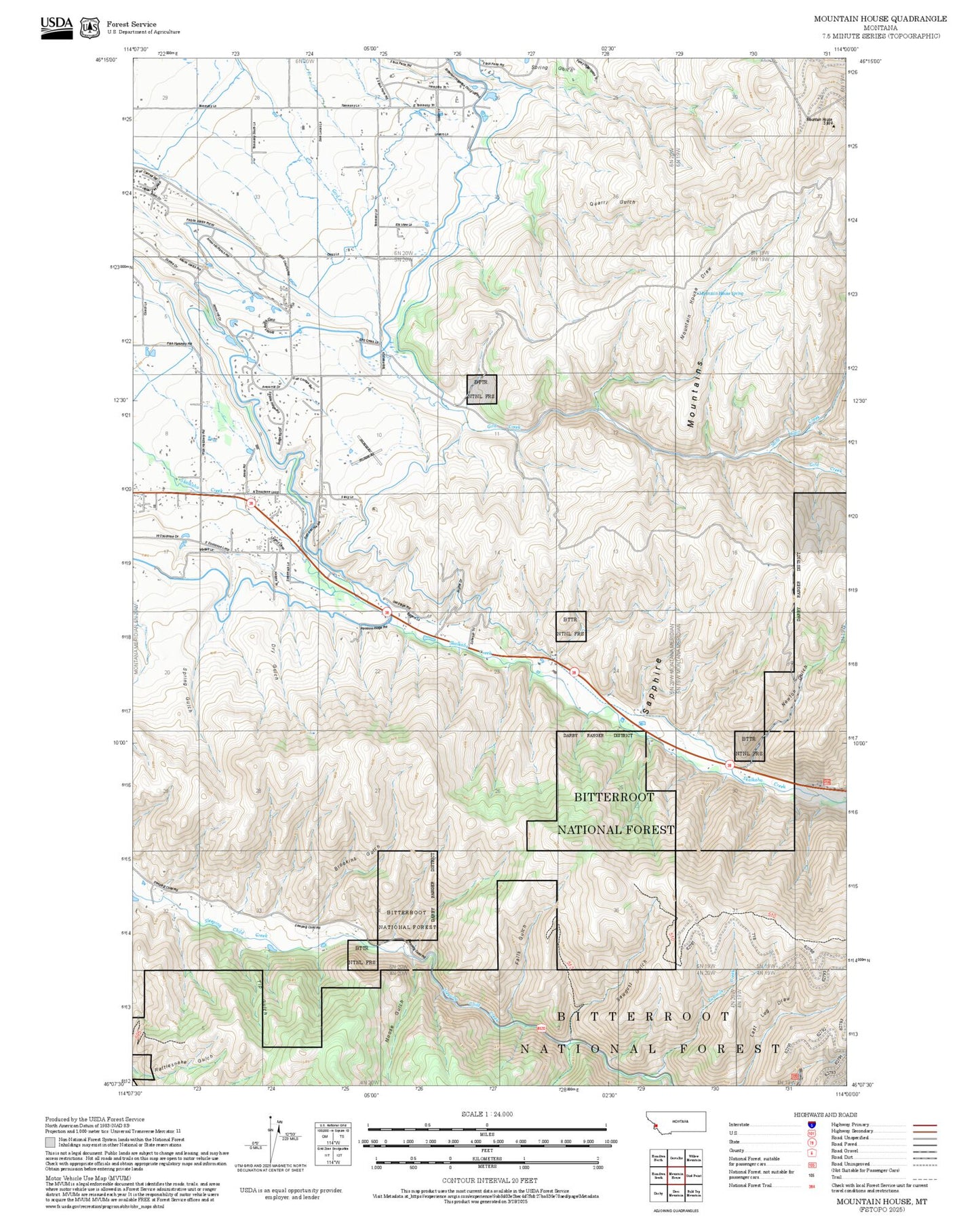 2025 Forest Service Topo Map of Mountain House Montana