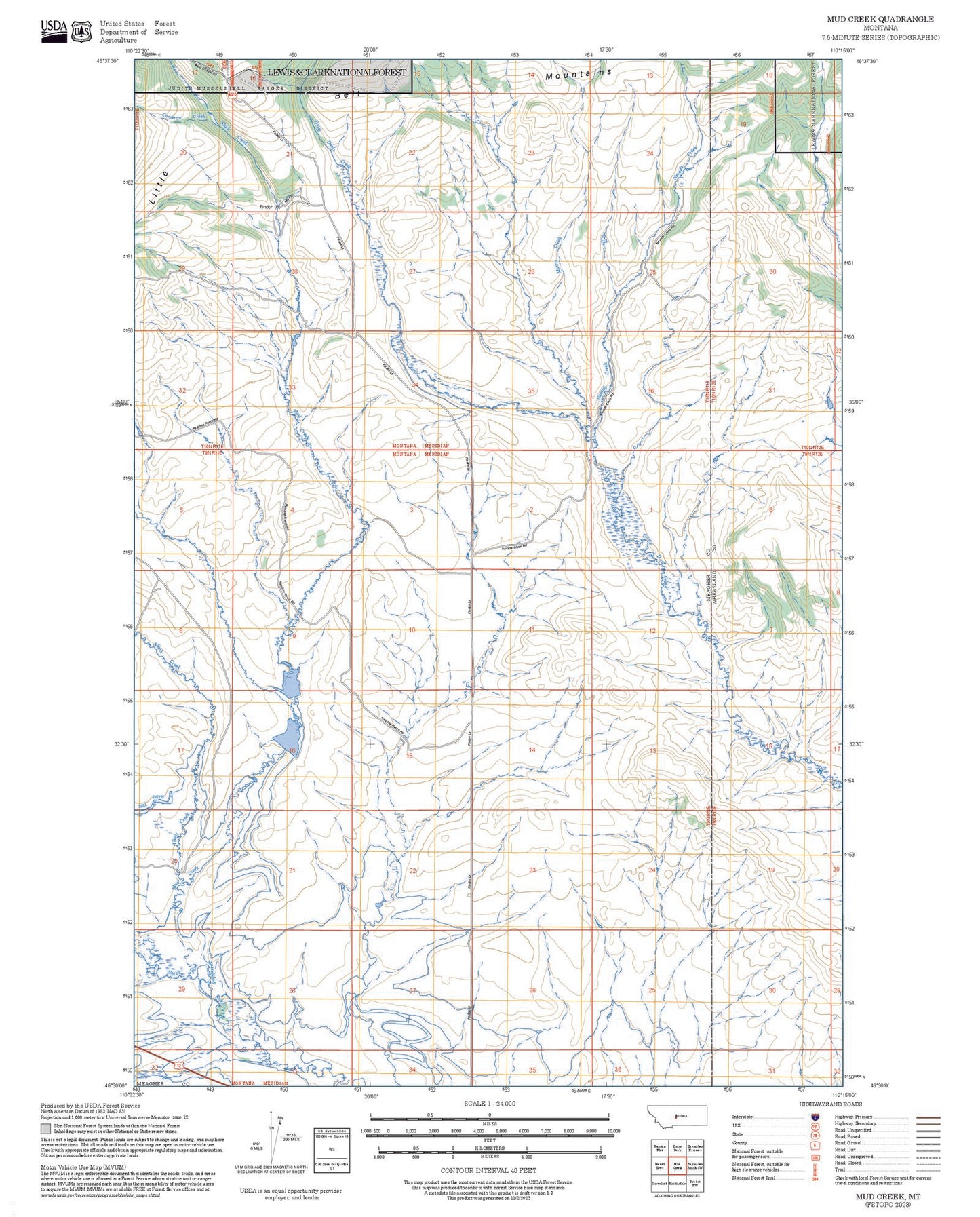 2025 Forest Service Topo Map of Mud Creek Montana