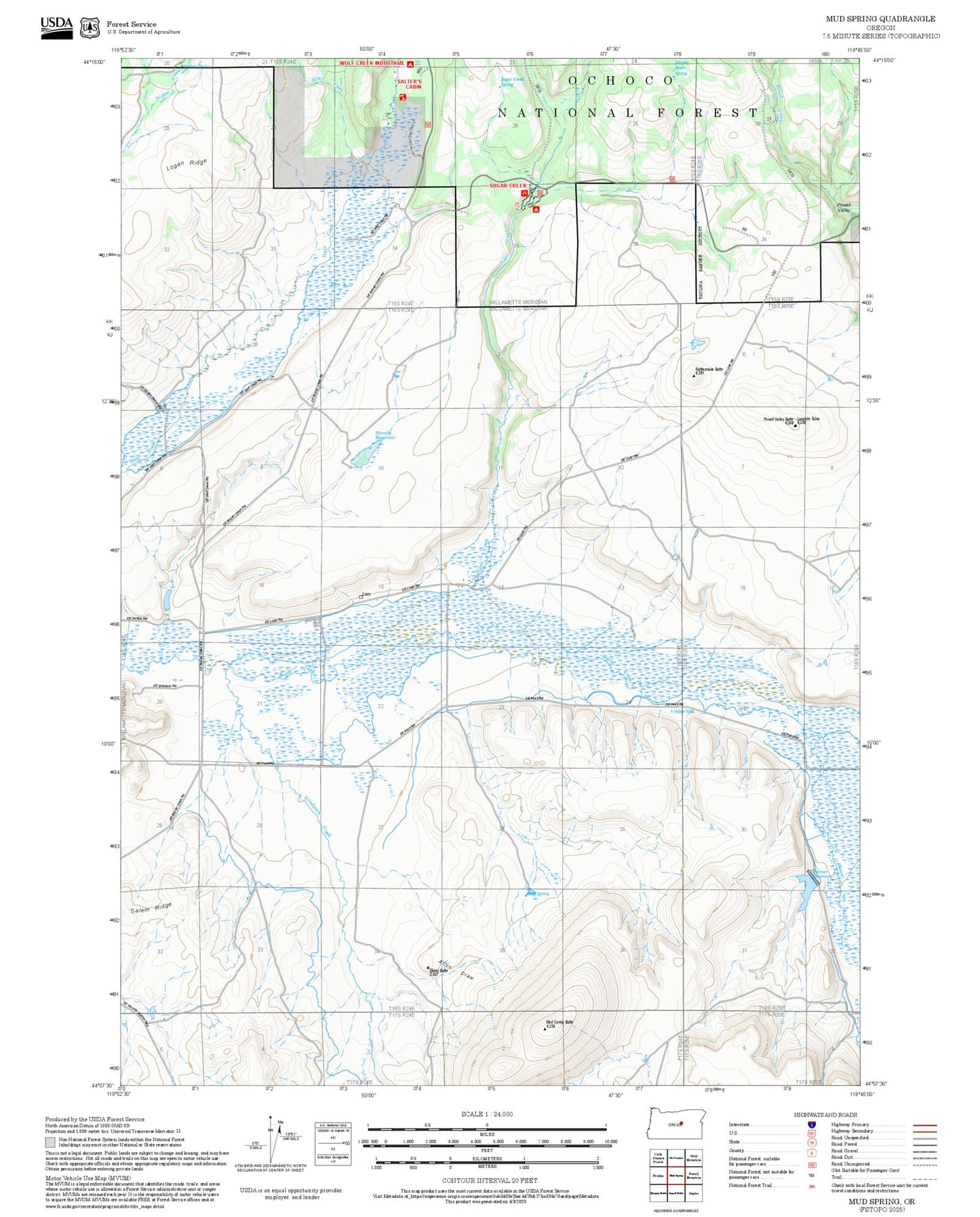 2025 Forest Service Topo Map of Mud Spring Oregon