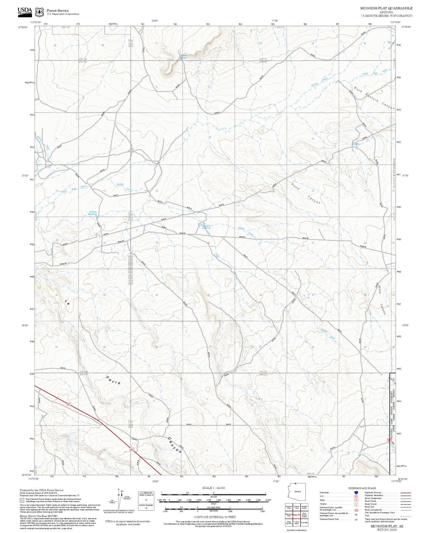 2025 Forest Service Topo Map of Muggins Flat Arizona