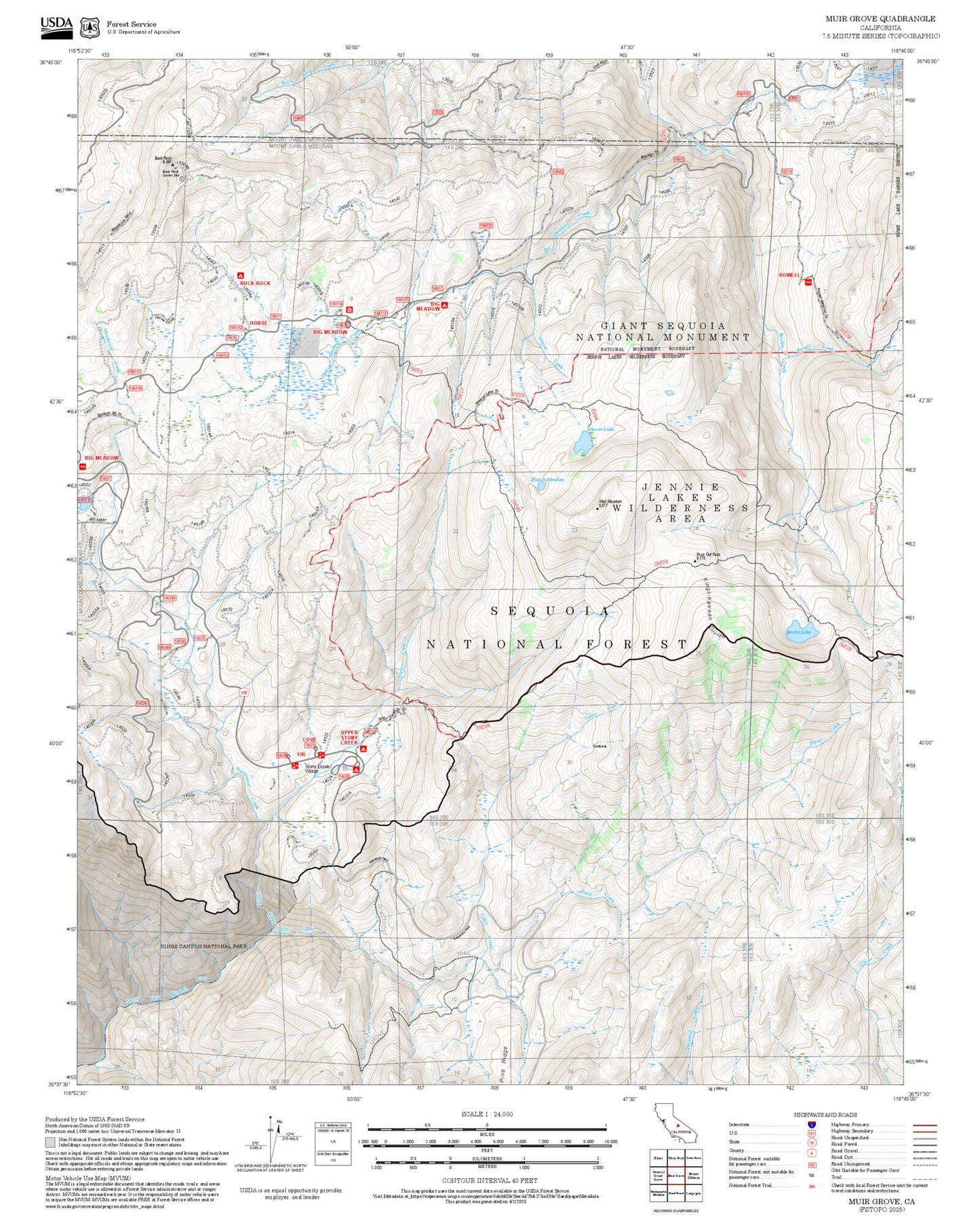2025 Forest Service Topo Map of Muir Grove California