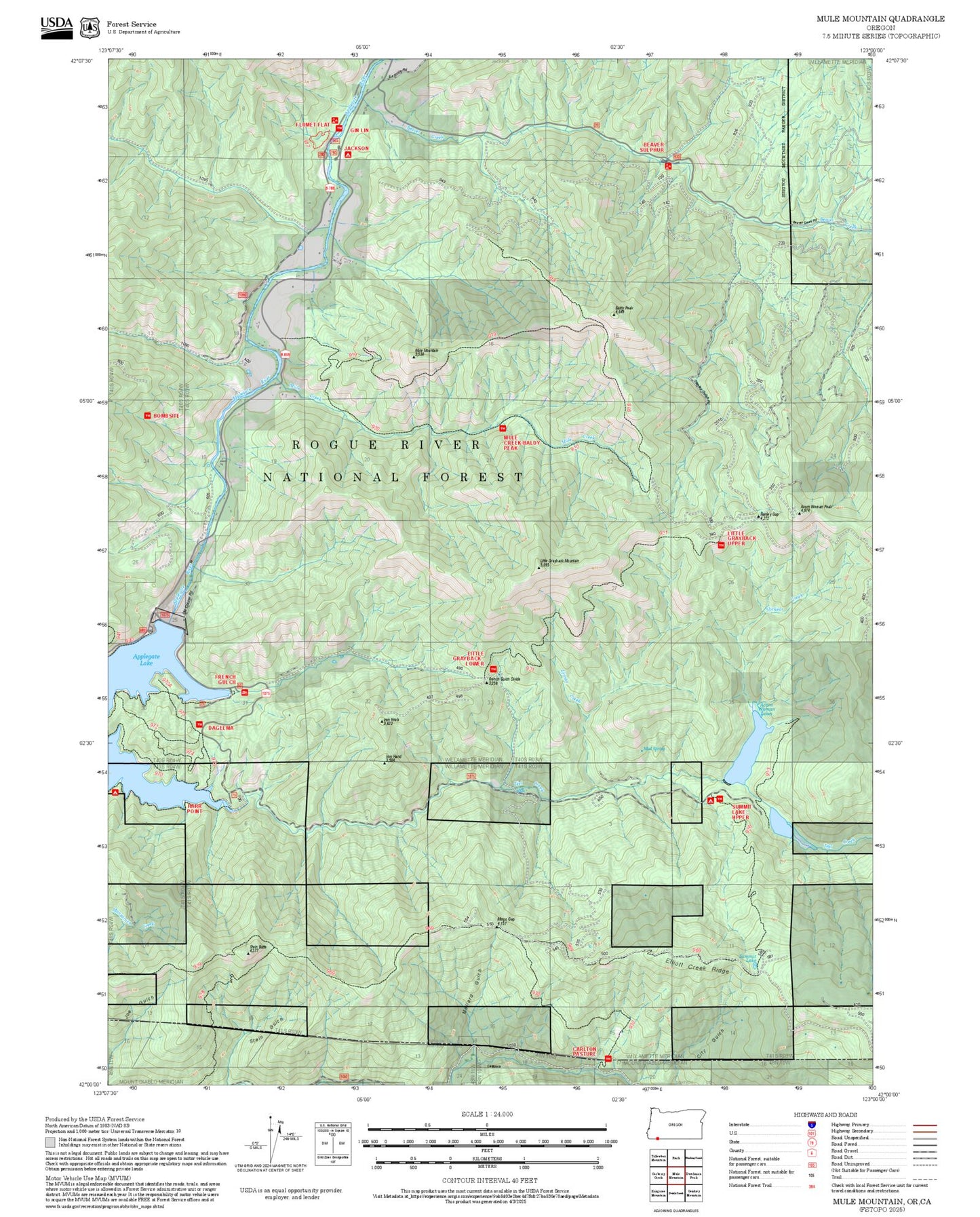 2025 Forest Service Topo Map of Mule Mountain Oregon