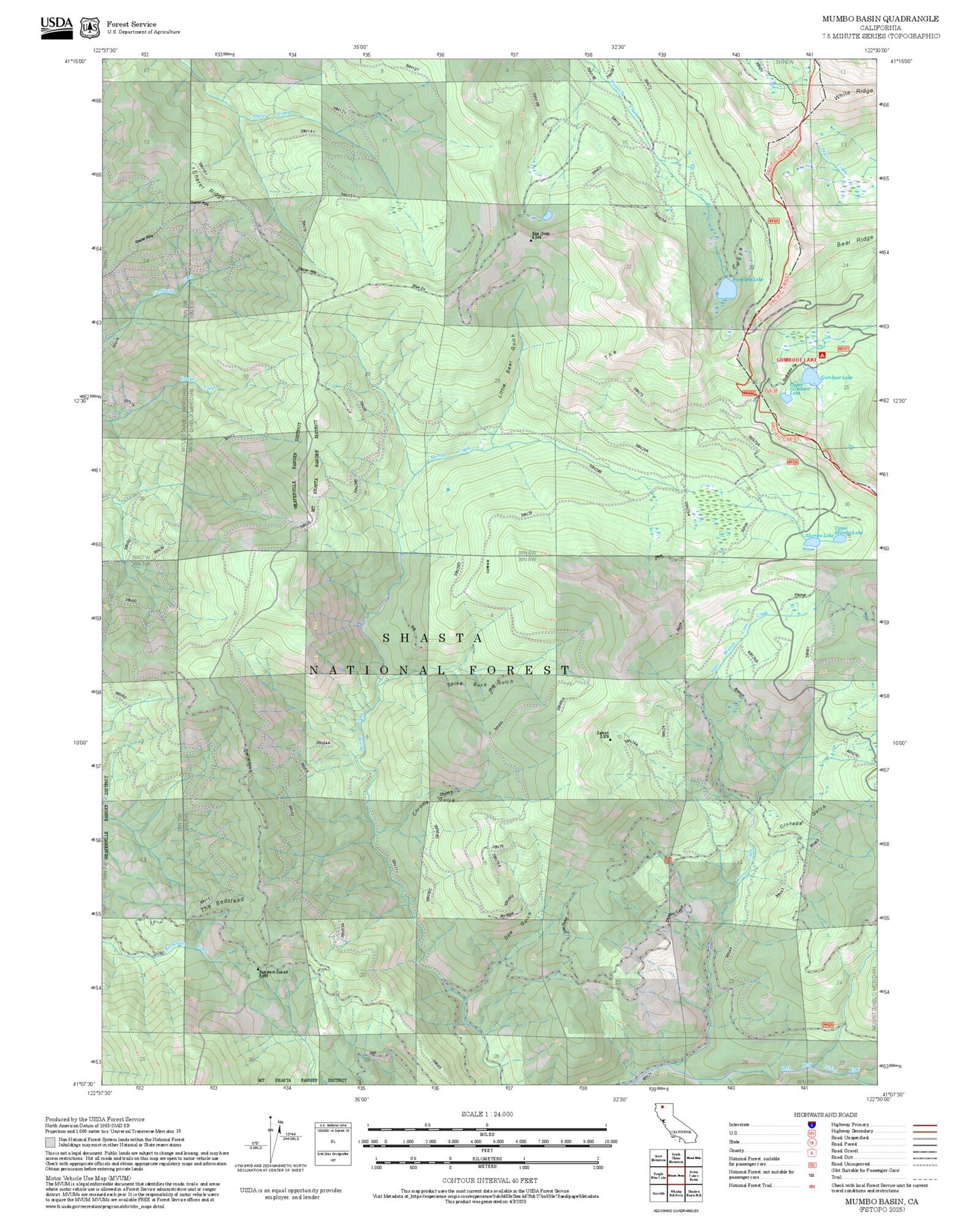 2025 Forest Service Topo Map of Mumbo Basin California