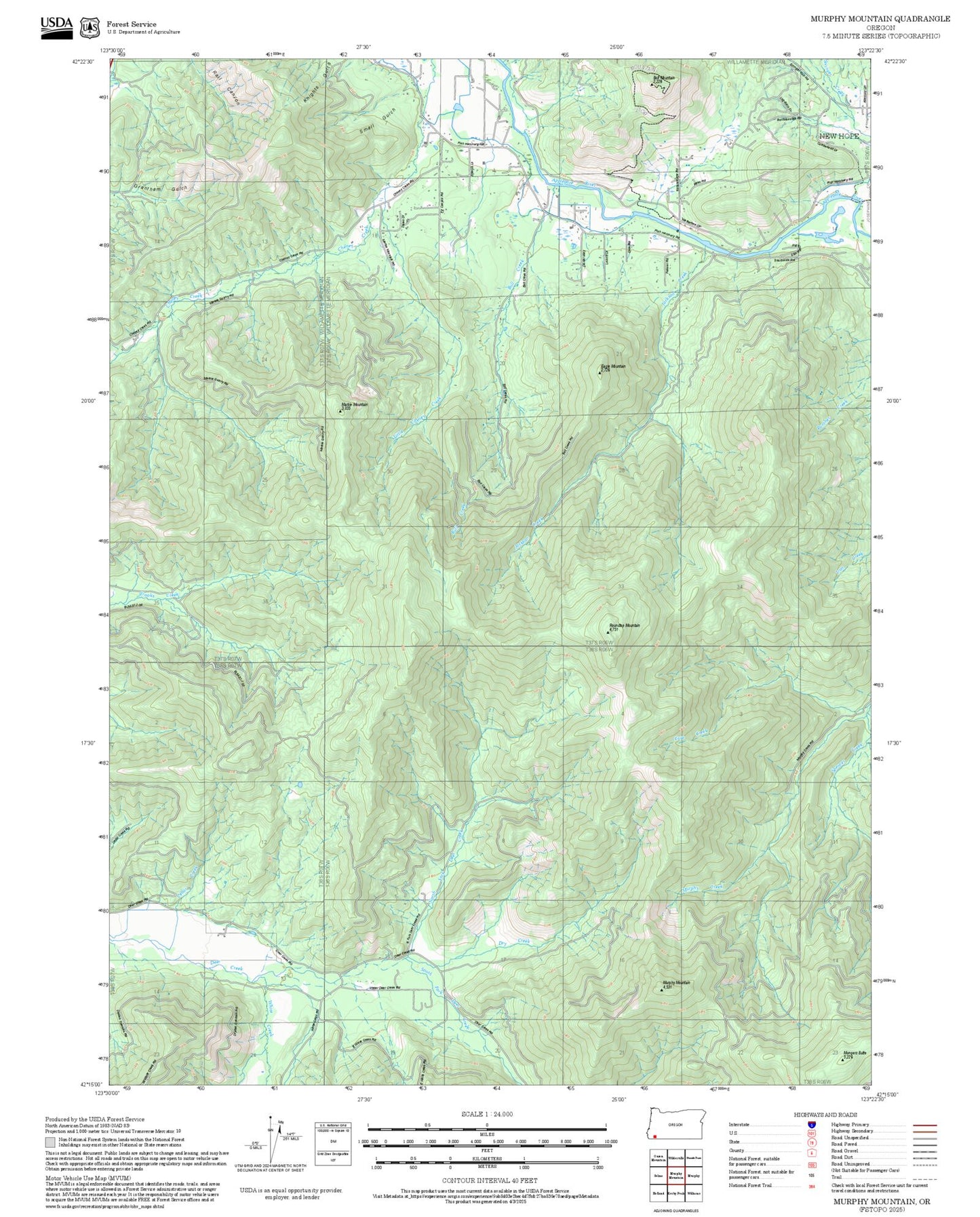 2025 Forest Service Topo Map of Murphy Mountain Oregon