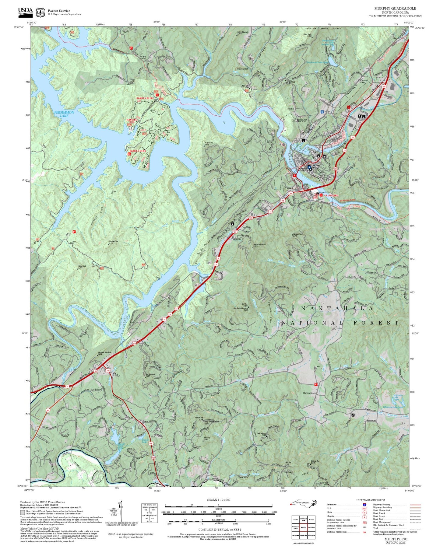 2025 Forest Service Topo Map of Murphy North Carolina