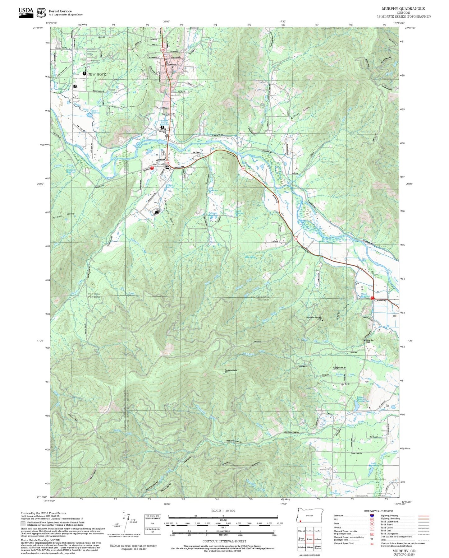 2025 Forest Service Topo Map of Murphy Oregon