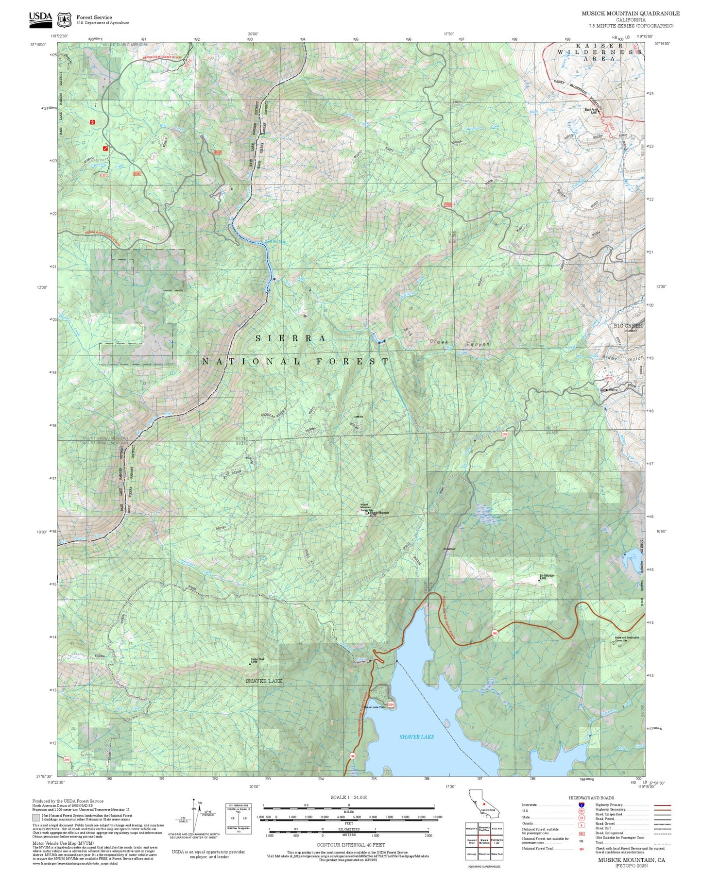 2025 Forest Service Topo Map of Musick Mountain California
