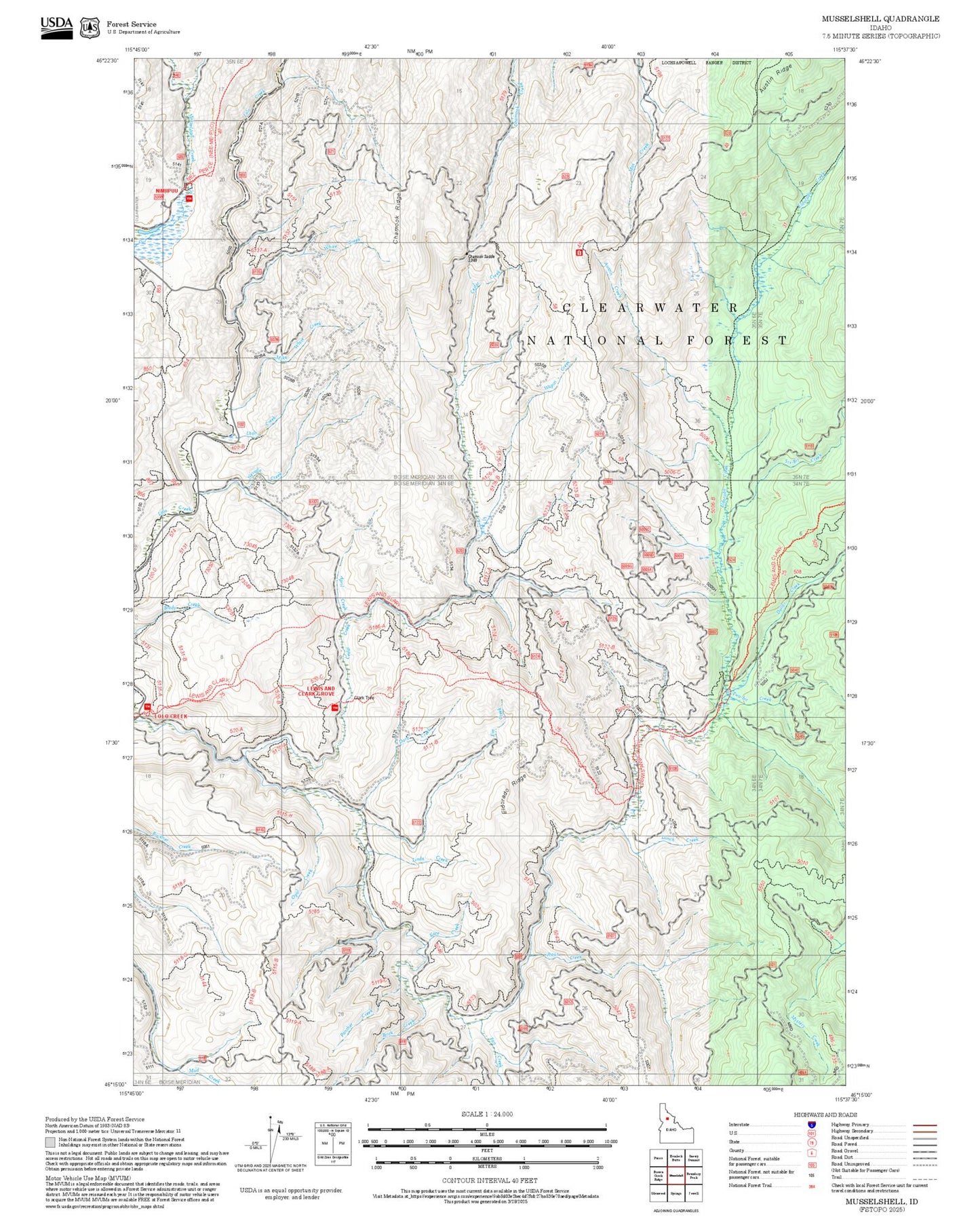 2025 Forest Service Topo Map of Musselshell Idaho