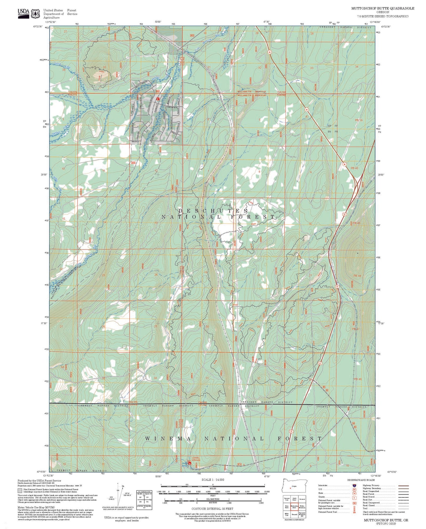 2025 Forest Service Topo Map of Muttonchop Butte Oregon