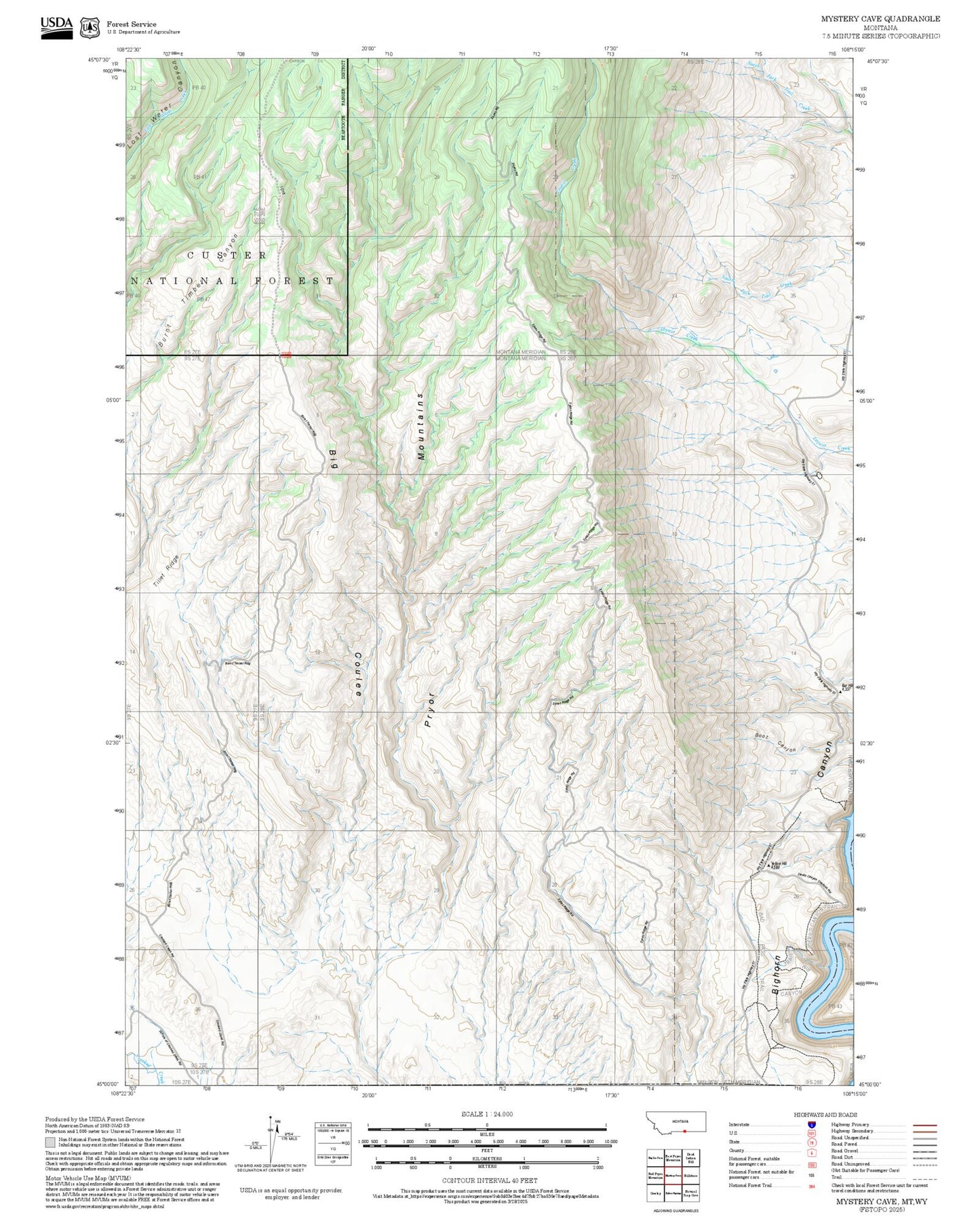 2025 Forest Service Topo Map of Mystery Cave Montana