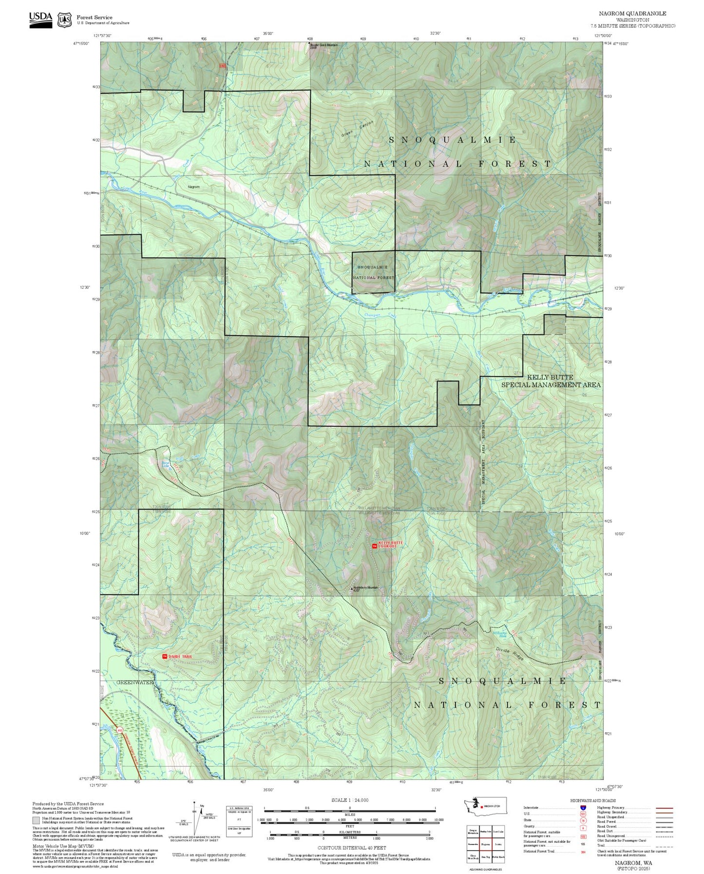 2025 Forest Service Topo Map of Nagrom Washington