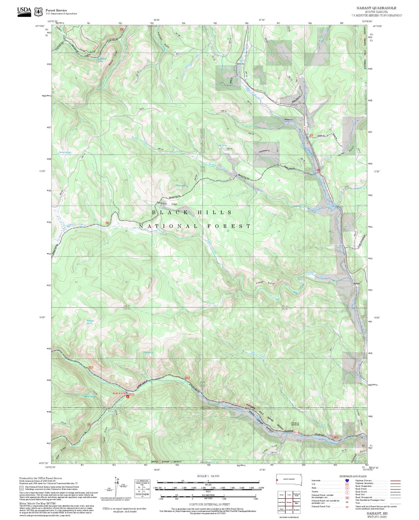 2025 Forest Service Topo Map of Nahant South Dakota