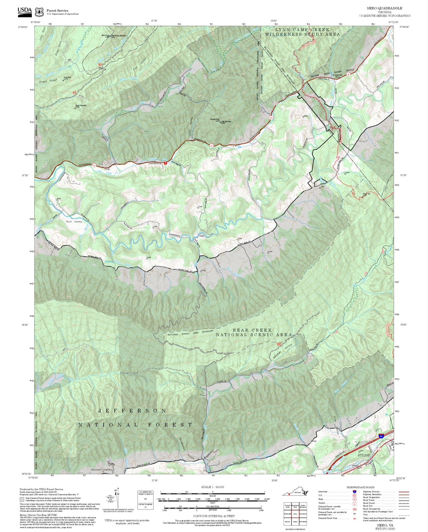 2025 Forest Service Topo Map of Nebo Virginia