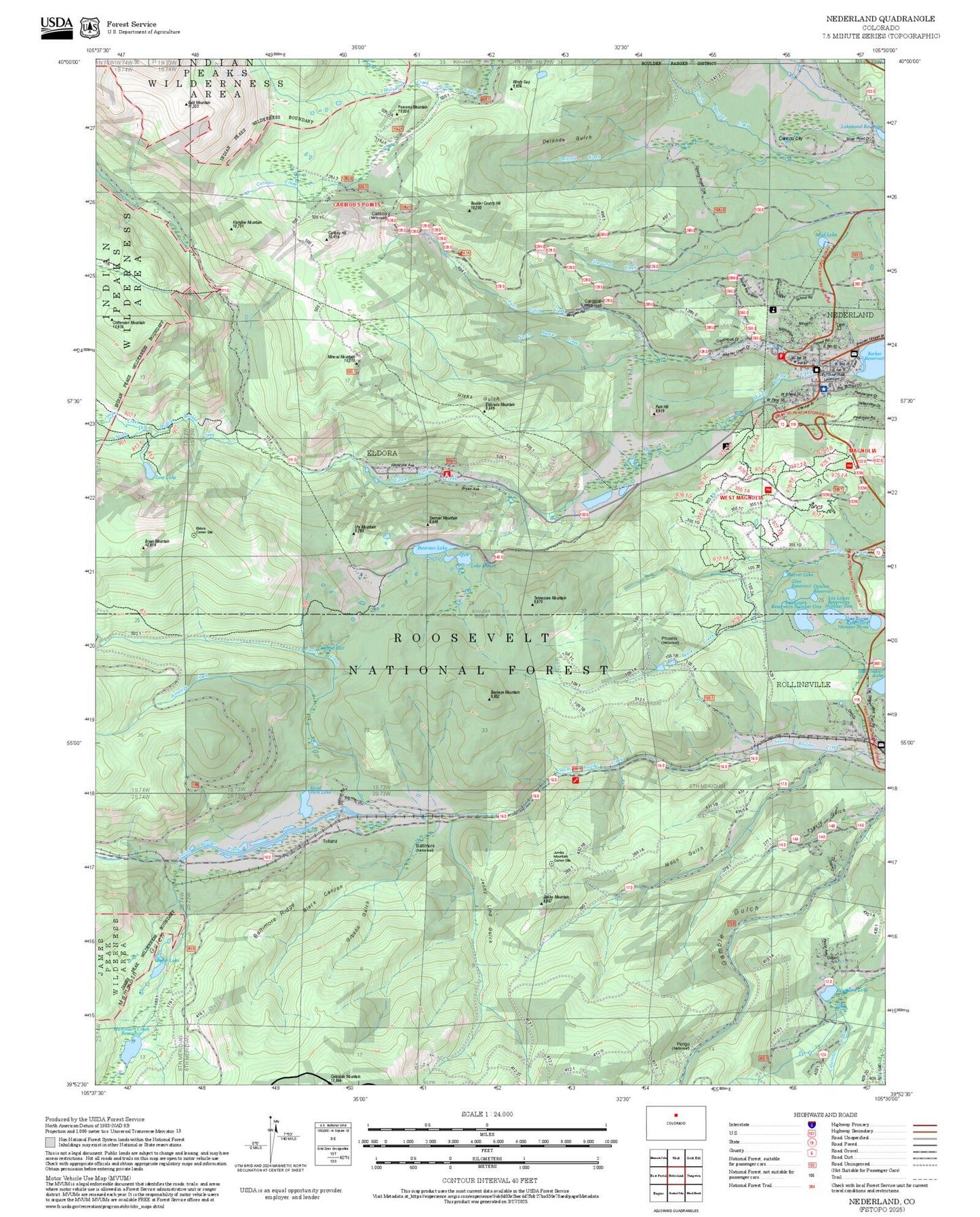 2025 Forest Service Topo Map of Nederland Colorado