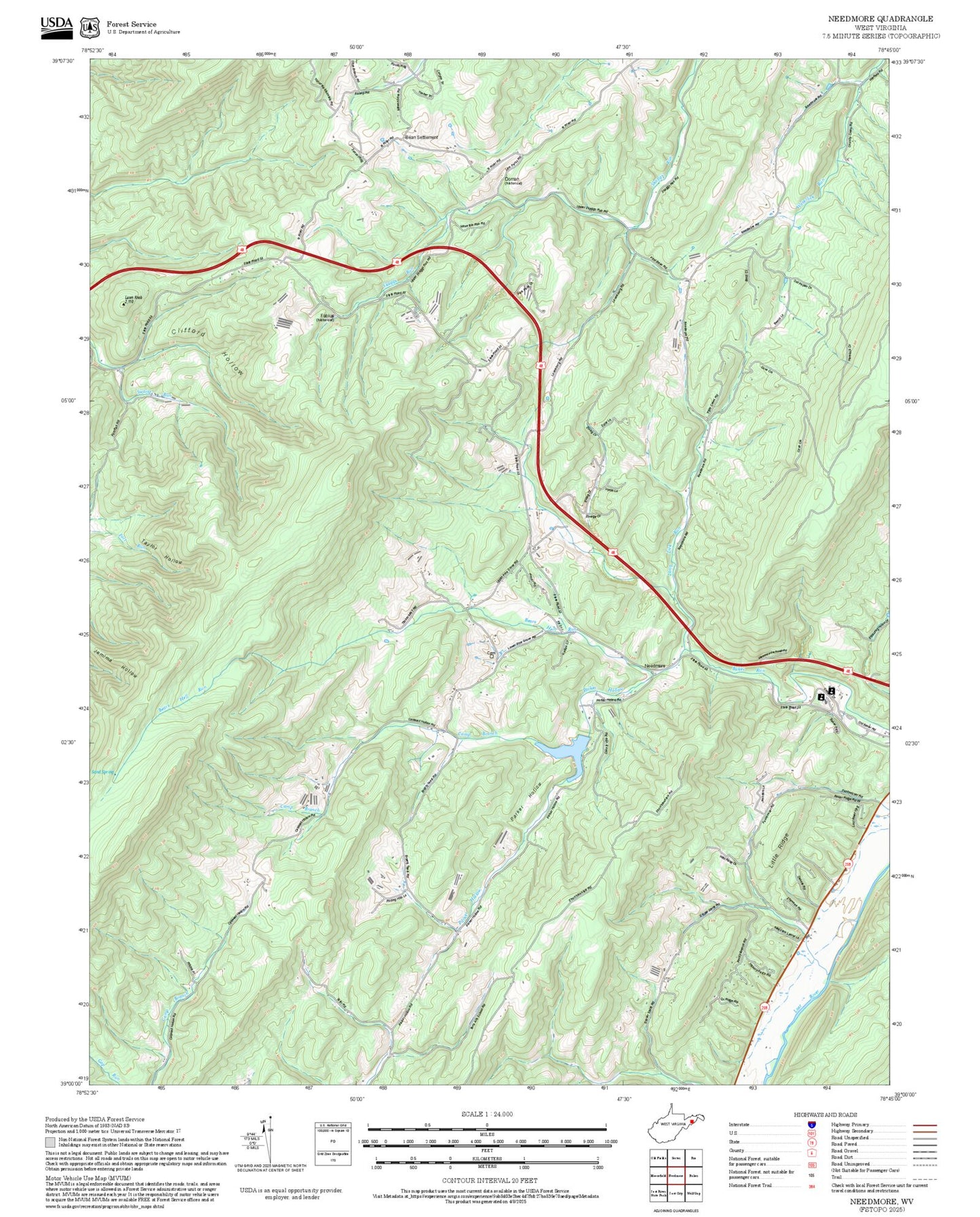 2025 Forest Service Topo Map of Needmore West Virginia