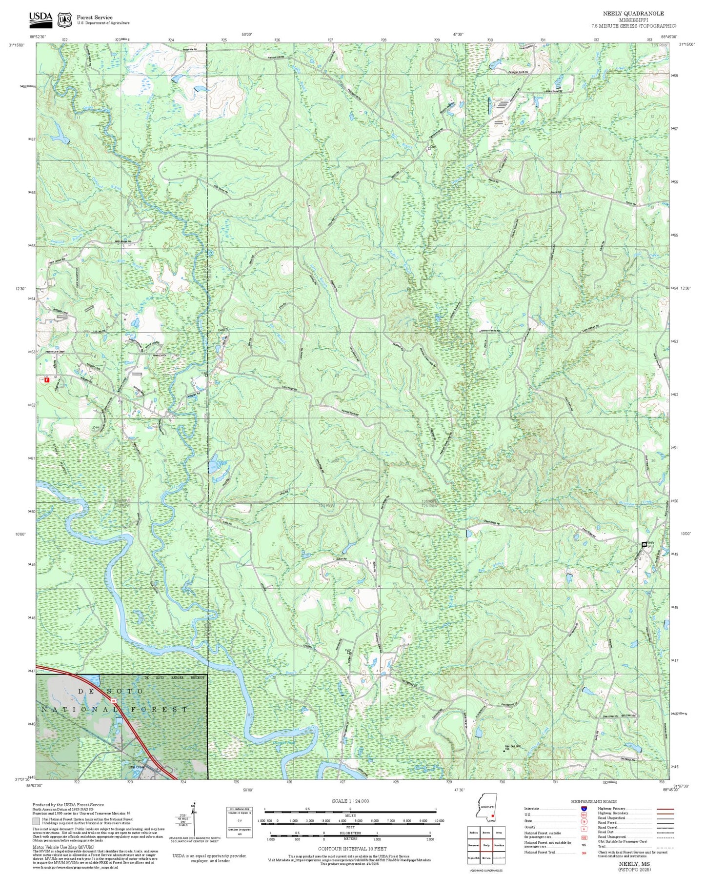 2025 Forest Service Topo Map of Neely Mississippi