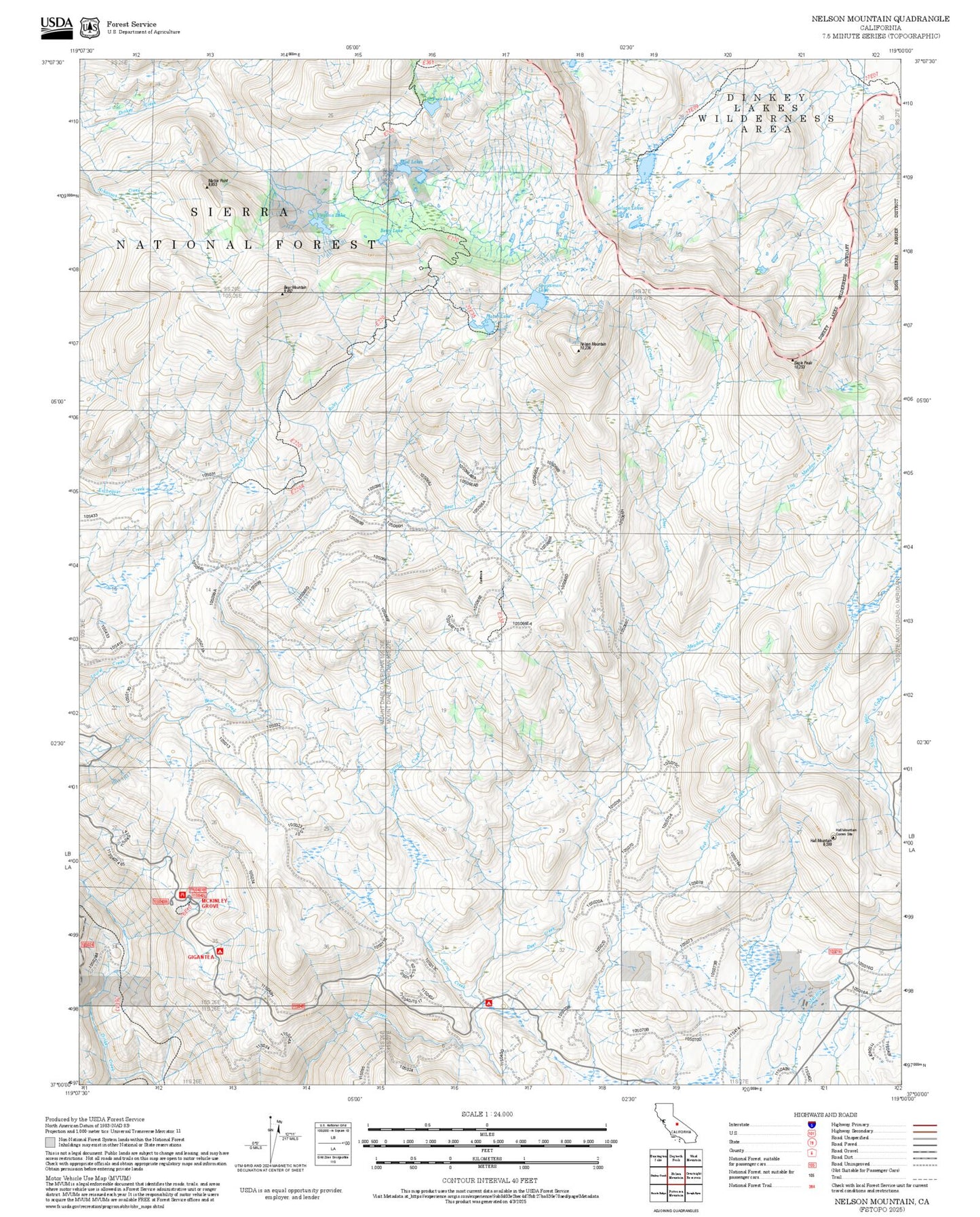 2025 Forest Service Topo Map of Nelson Mountain California