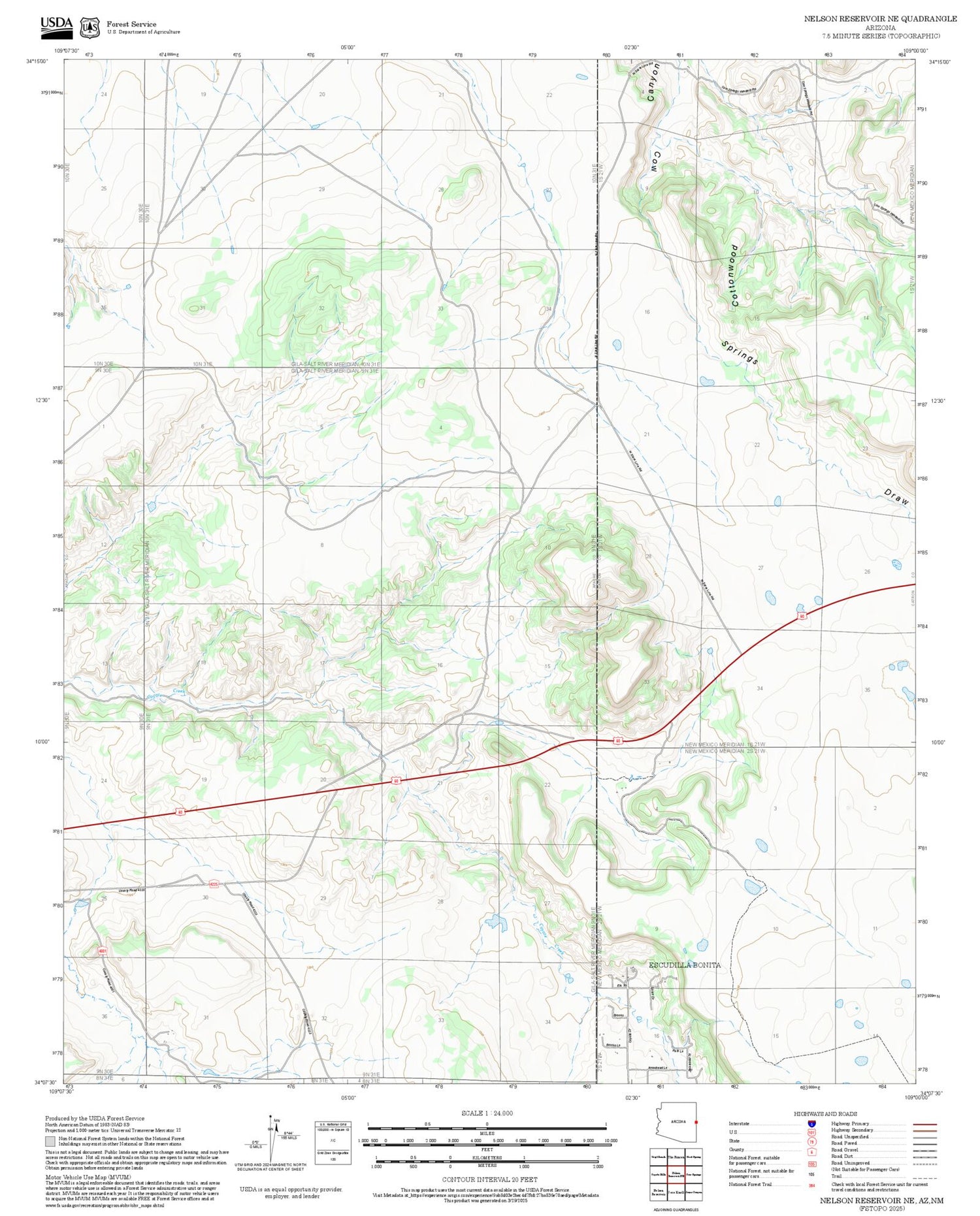 2025 Forest Service Topo Map of Nelson Reservoir NE Arizona