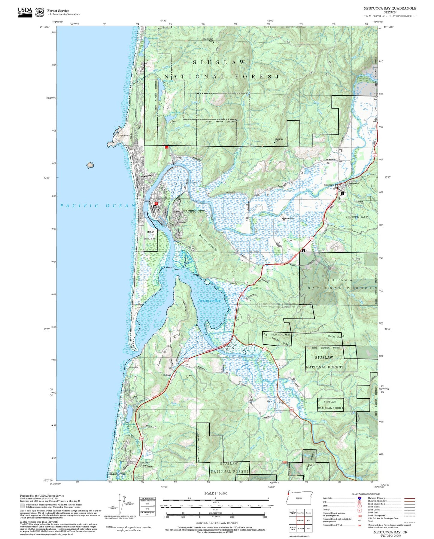 2025 Forest Service Topo Map of Nestucca Bay Oregon