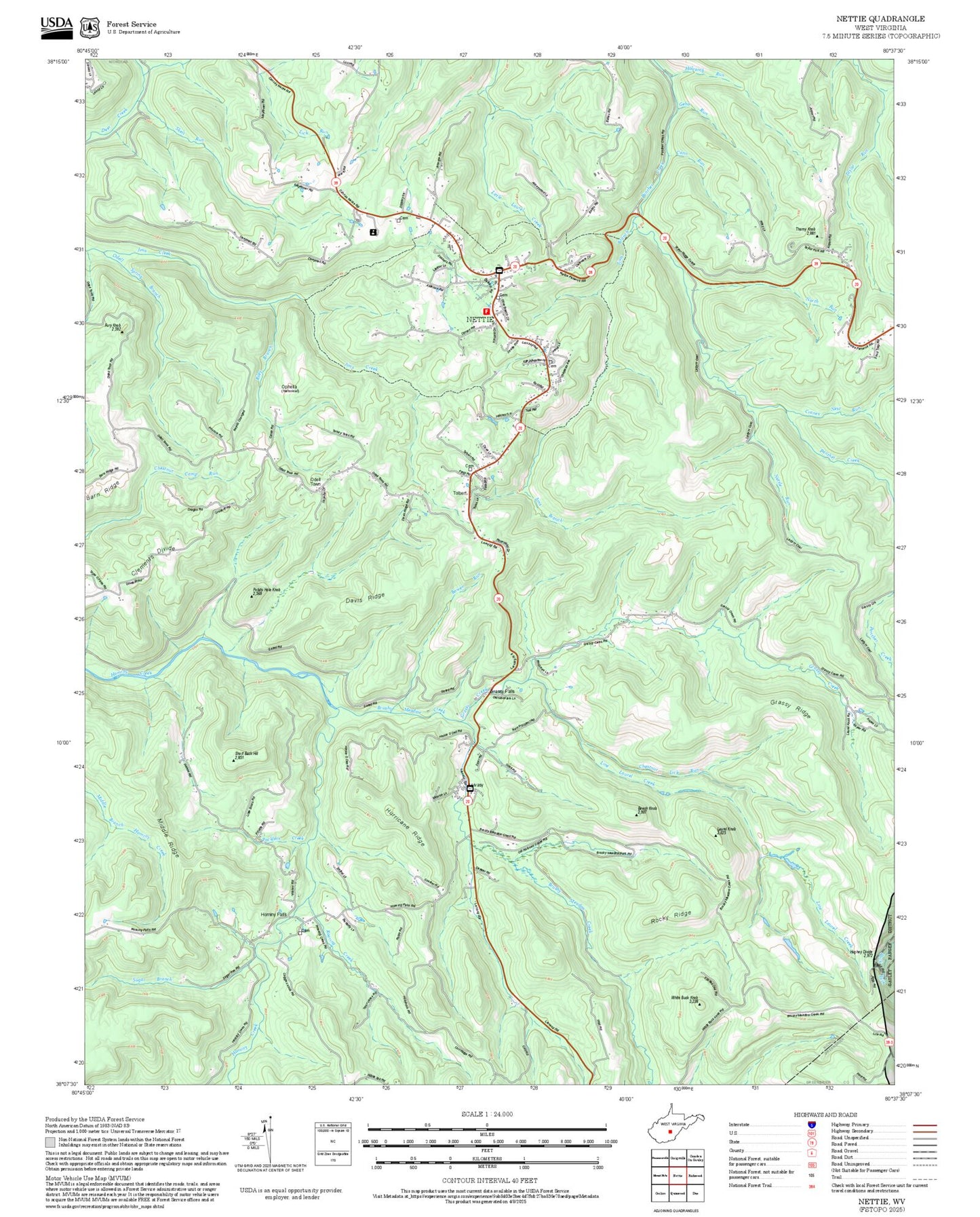 2025 Forest Service Topo Map of Nettie West Virginia