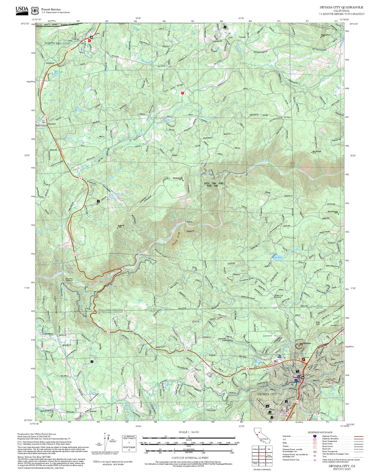 2025 Forest Service Topo Map of Nevada City California