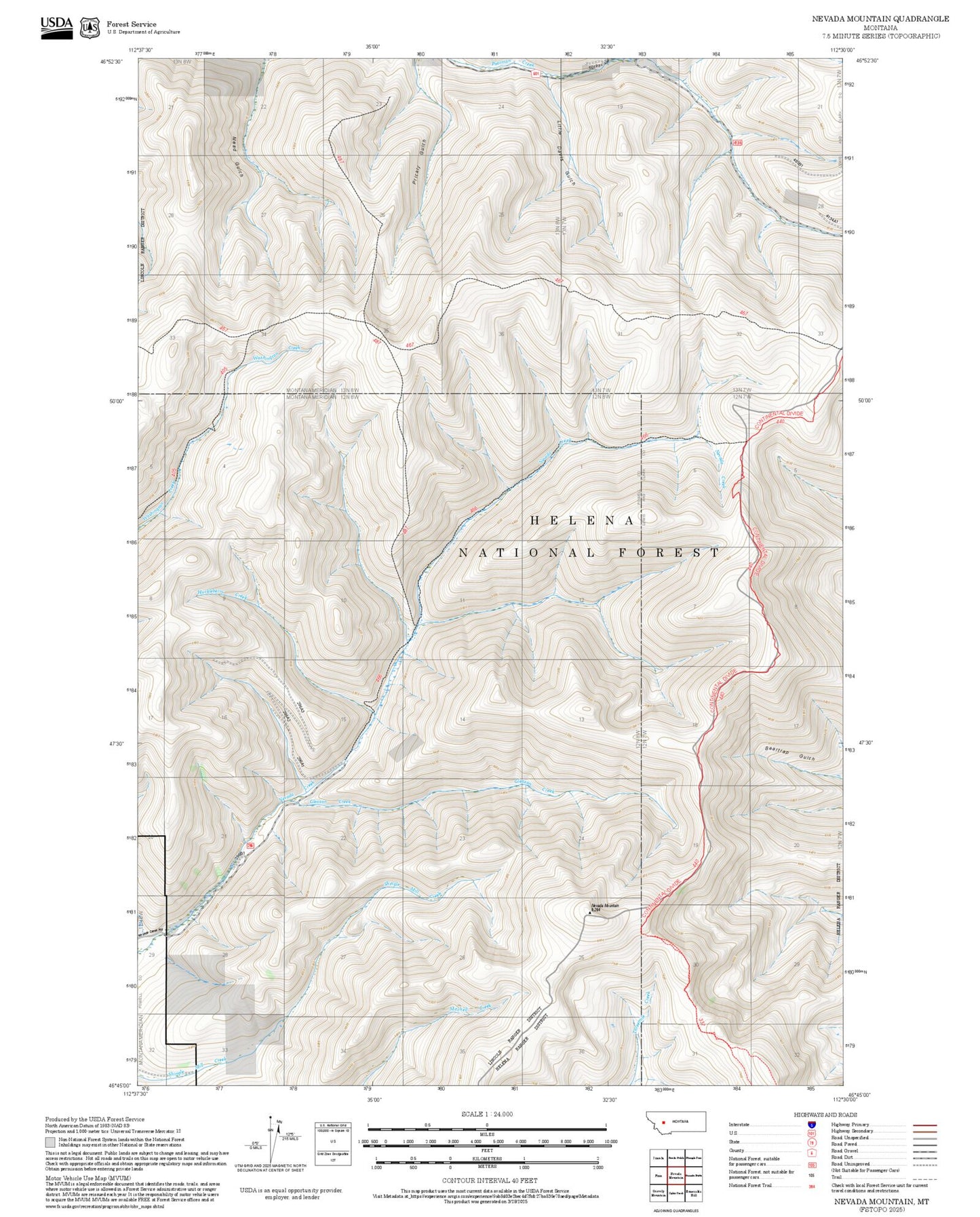 2025 Forest Service Topo Map of Nevada Mountain Montana