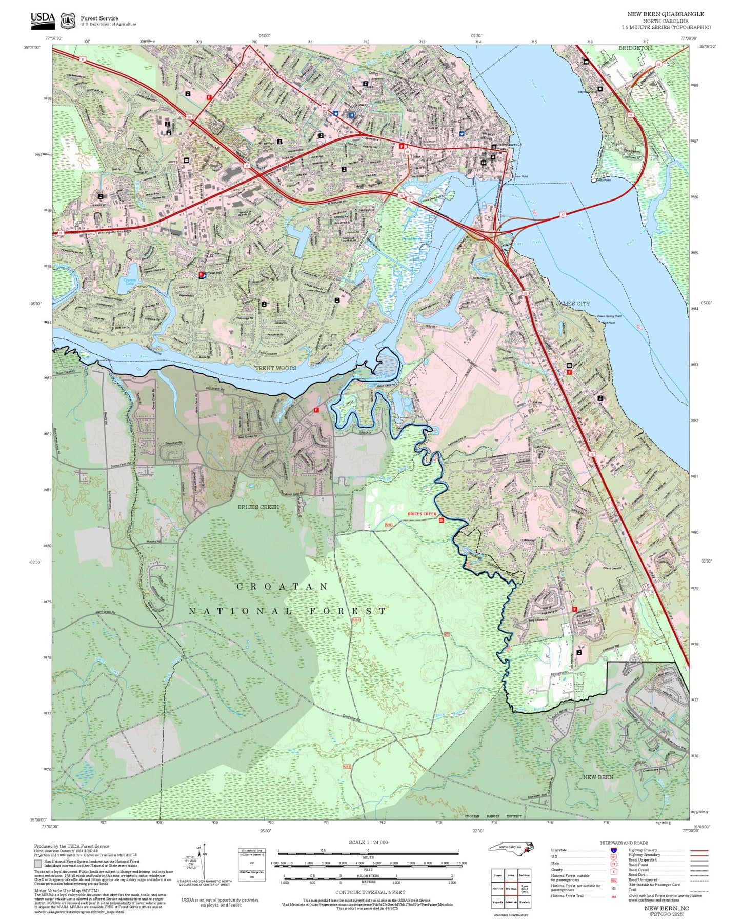 2025 Forest Service Topo Map of New Bern North Carolina