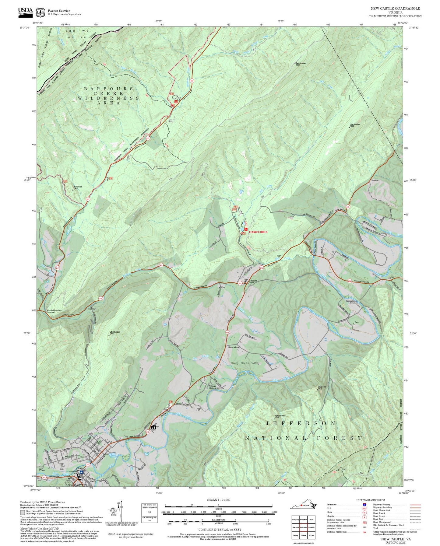 2025 Forest Service Topo Map of New Castle Virginia