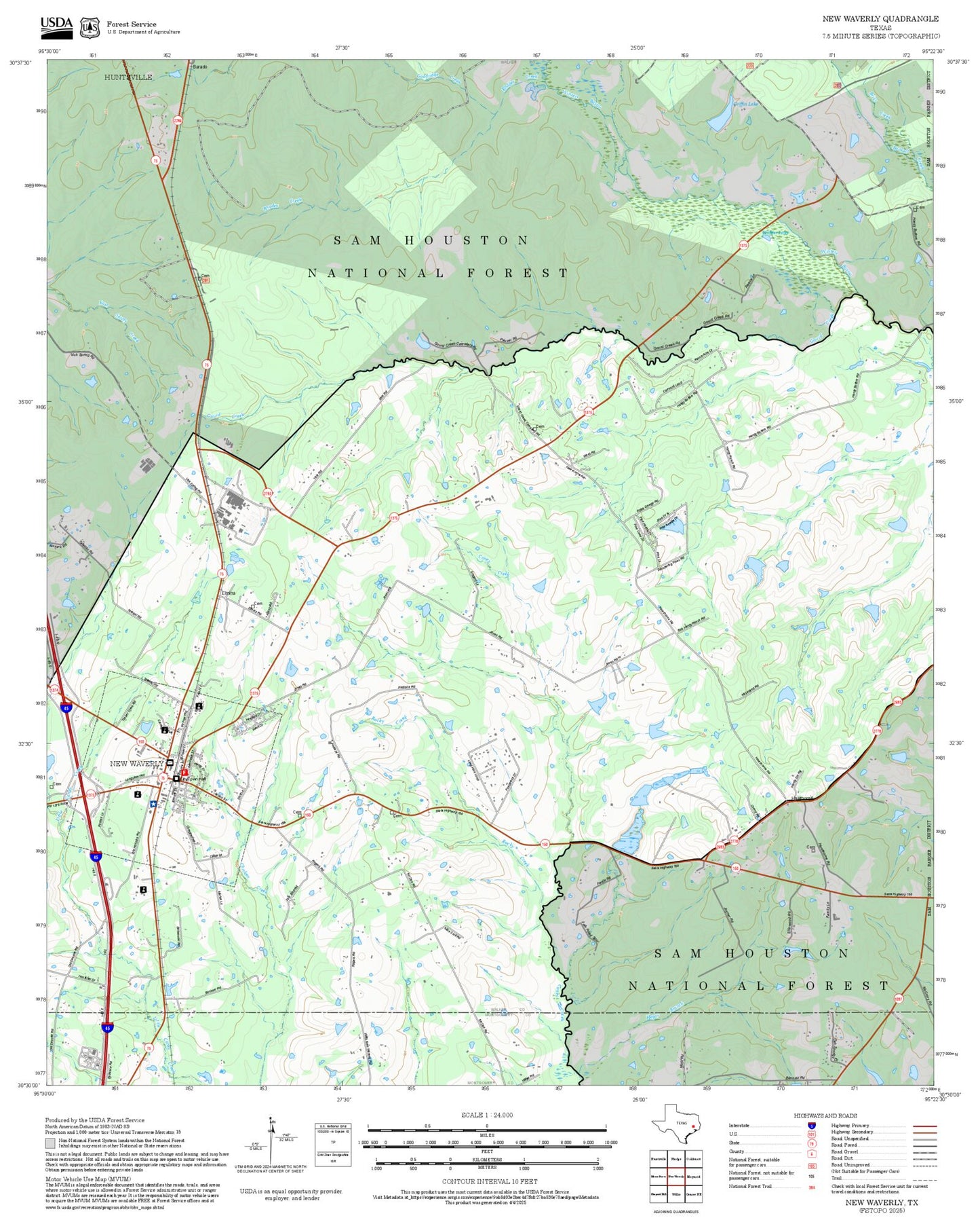 2025 Forest Service Topo Map of New Waverly Texas