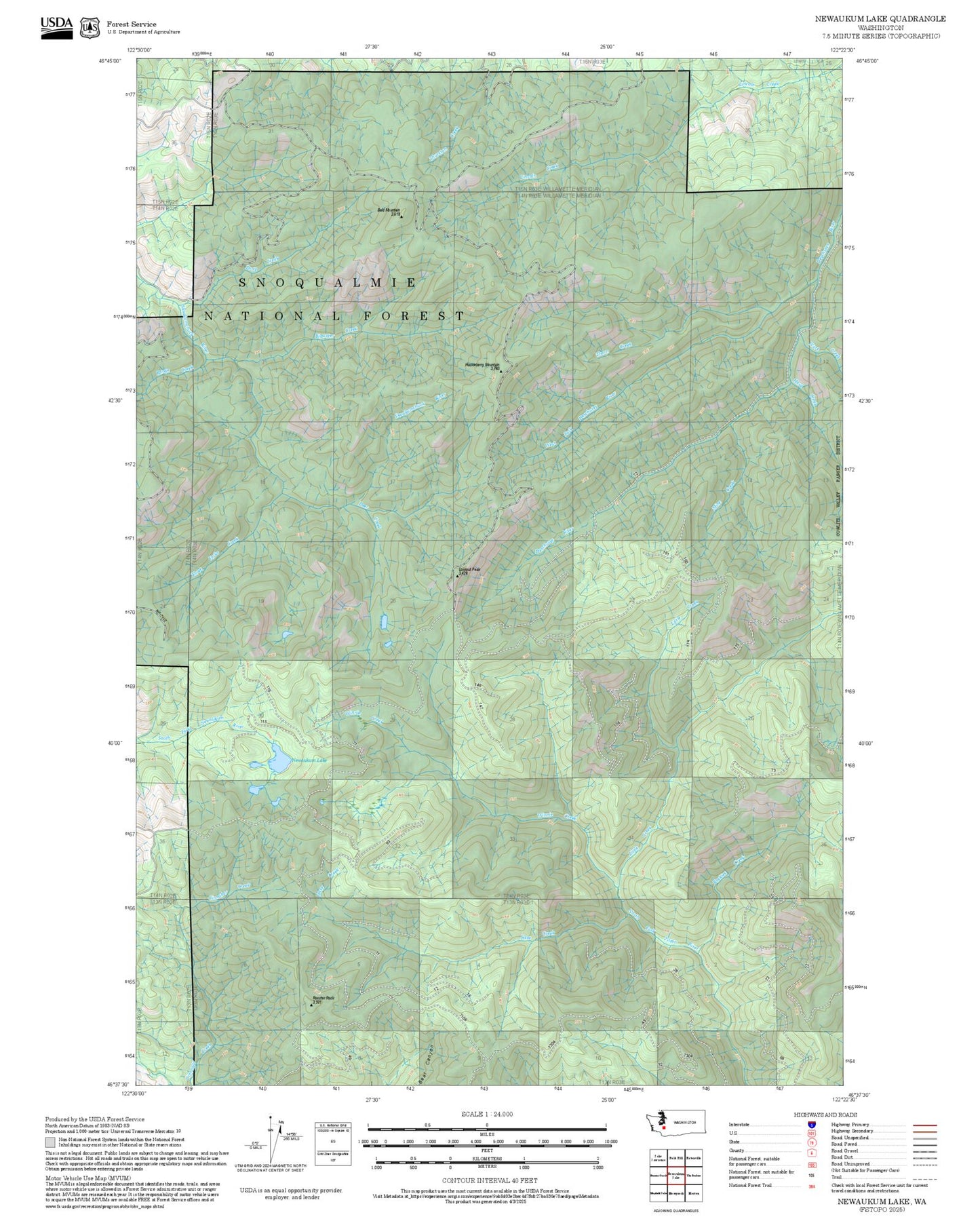 2025 Forest Service Topo Map of Newaukum Lake Washington