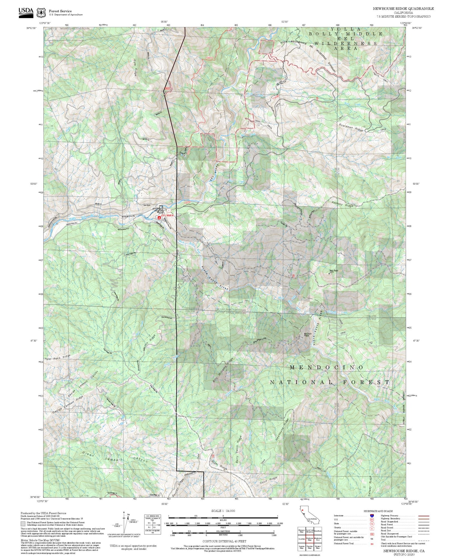 2025 Forest Service Topo Map of Newhouse Ridge California