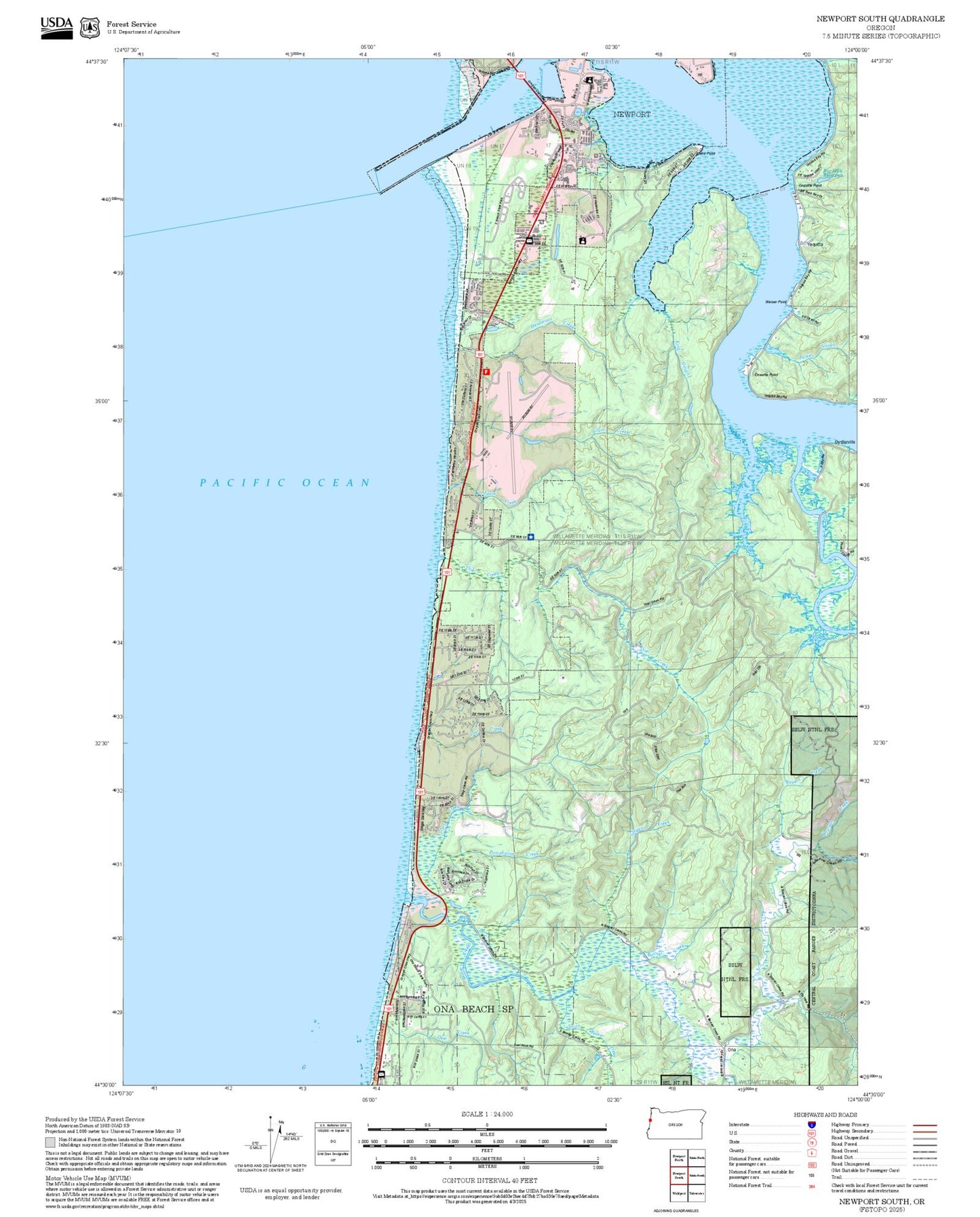 2025 Forest Service Topo Map of Newport South Oregon