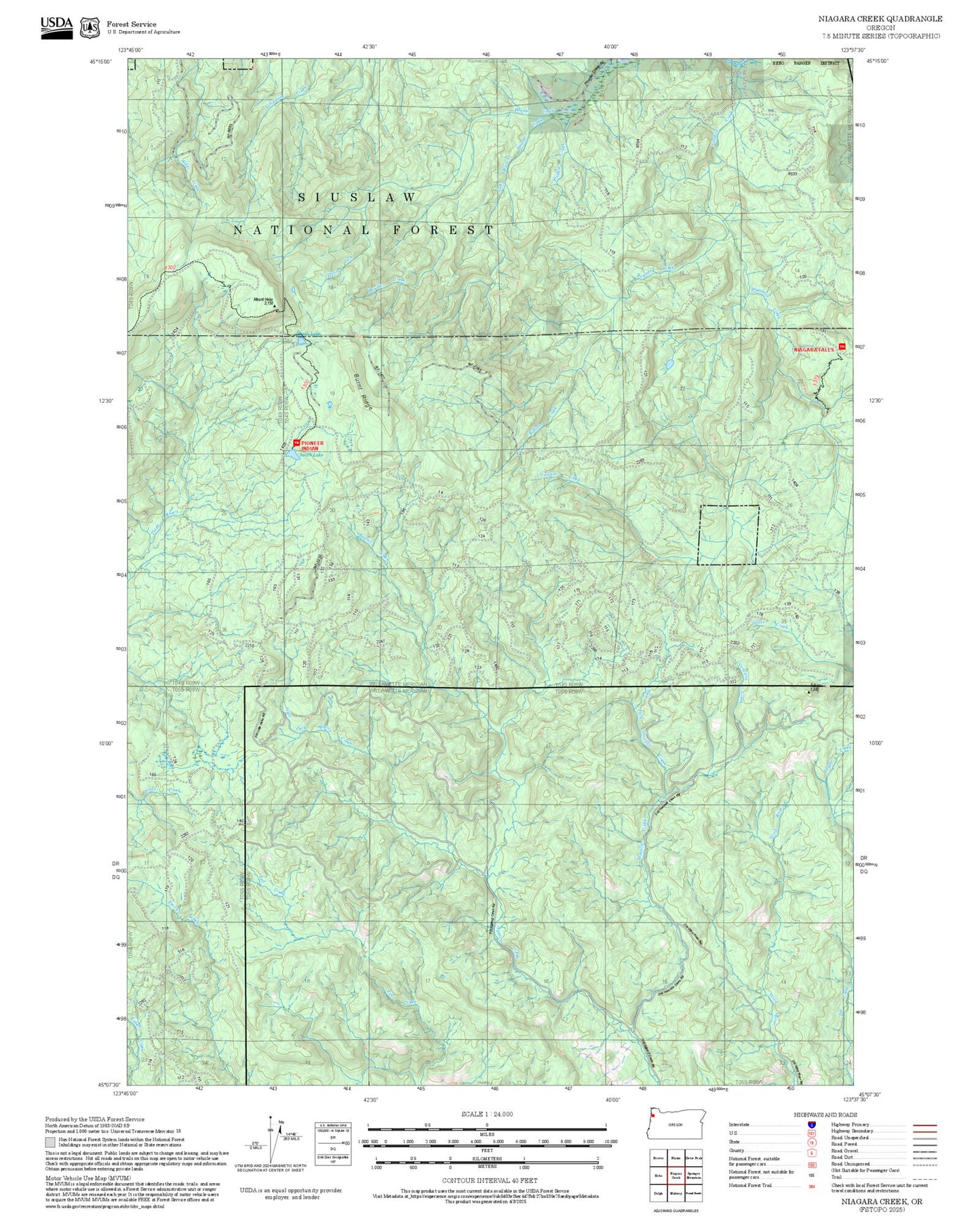 2025 Forest Service Topo Map of Niagara Creek Oregon