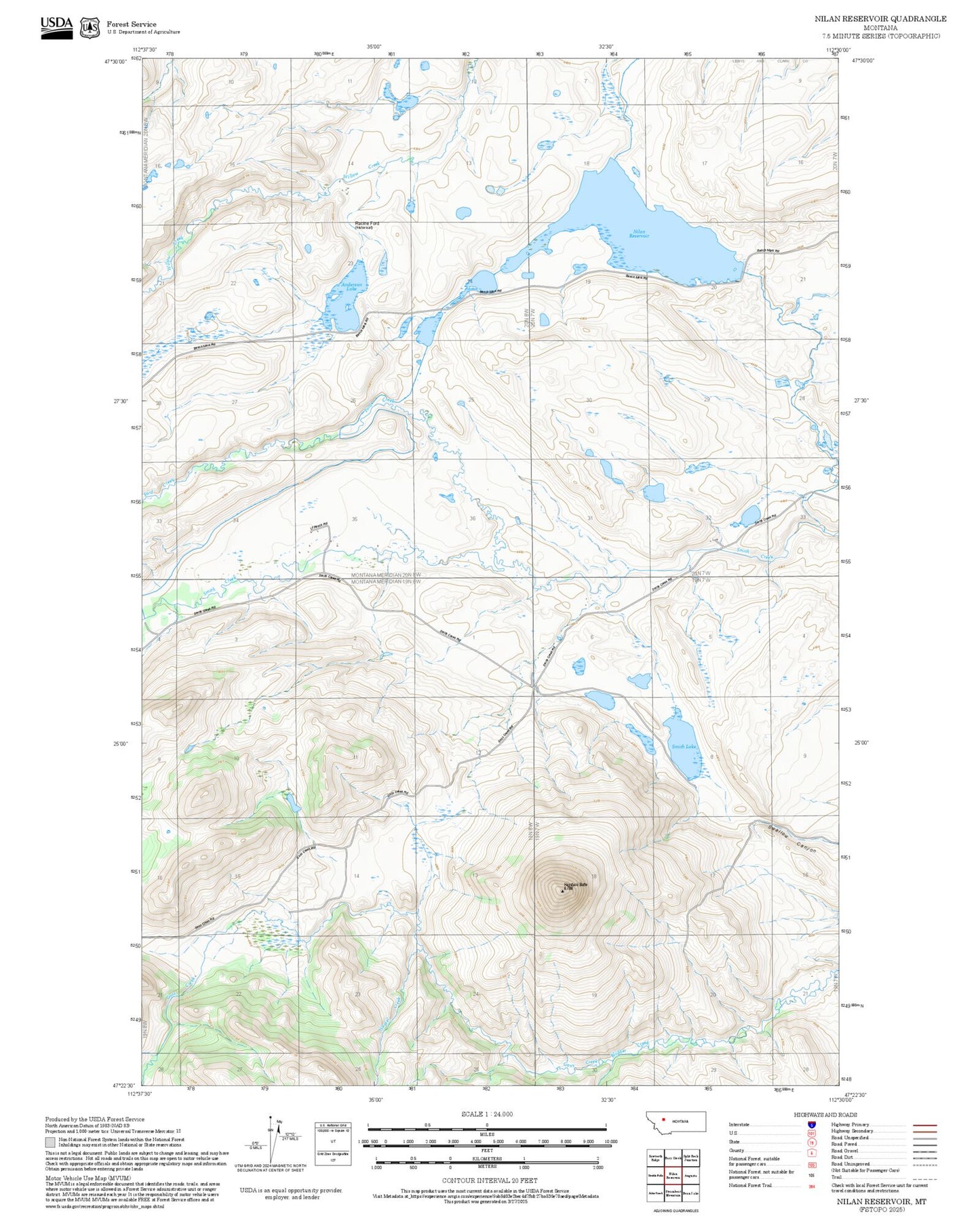 2025 Forest Service Topo Map of Nilan Reservoir Montana